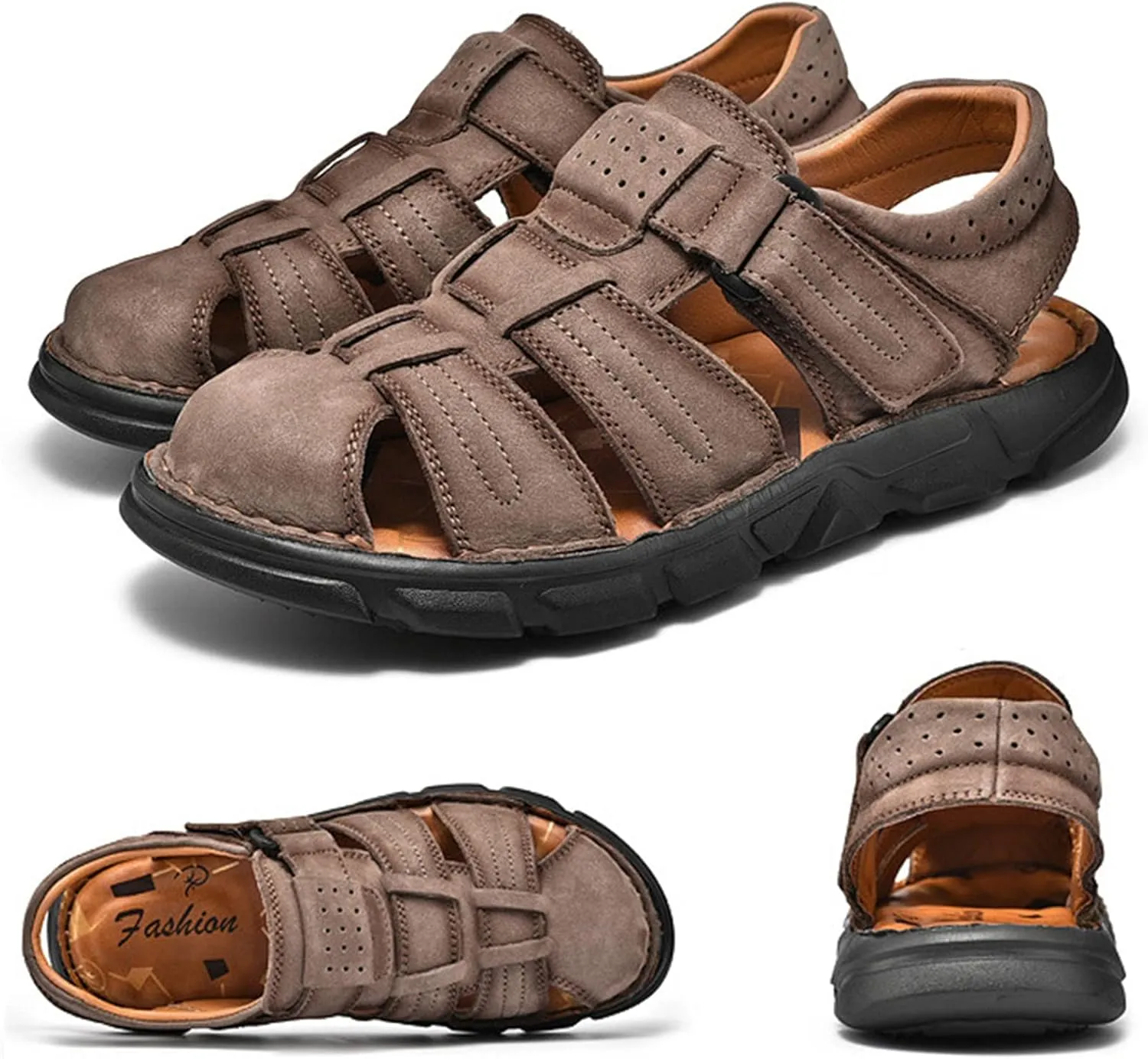 Mens Hiking Sandals, Outdoor Sports Summer Beach Fisherman Water Shoes, Mens Closed Toe Walking Sandals Comfort Breathable Trekking Shoes