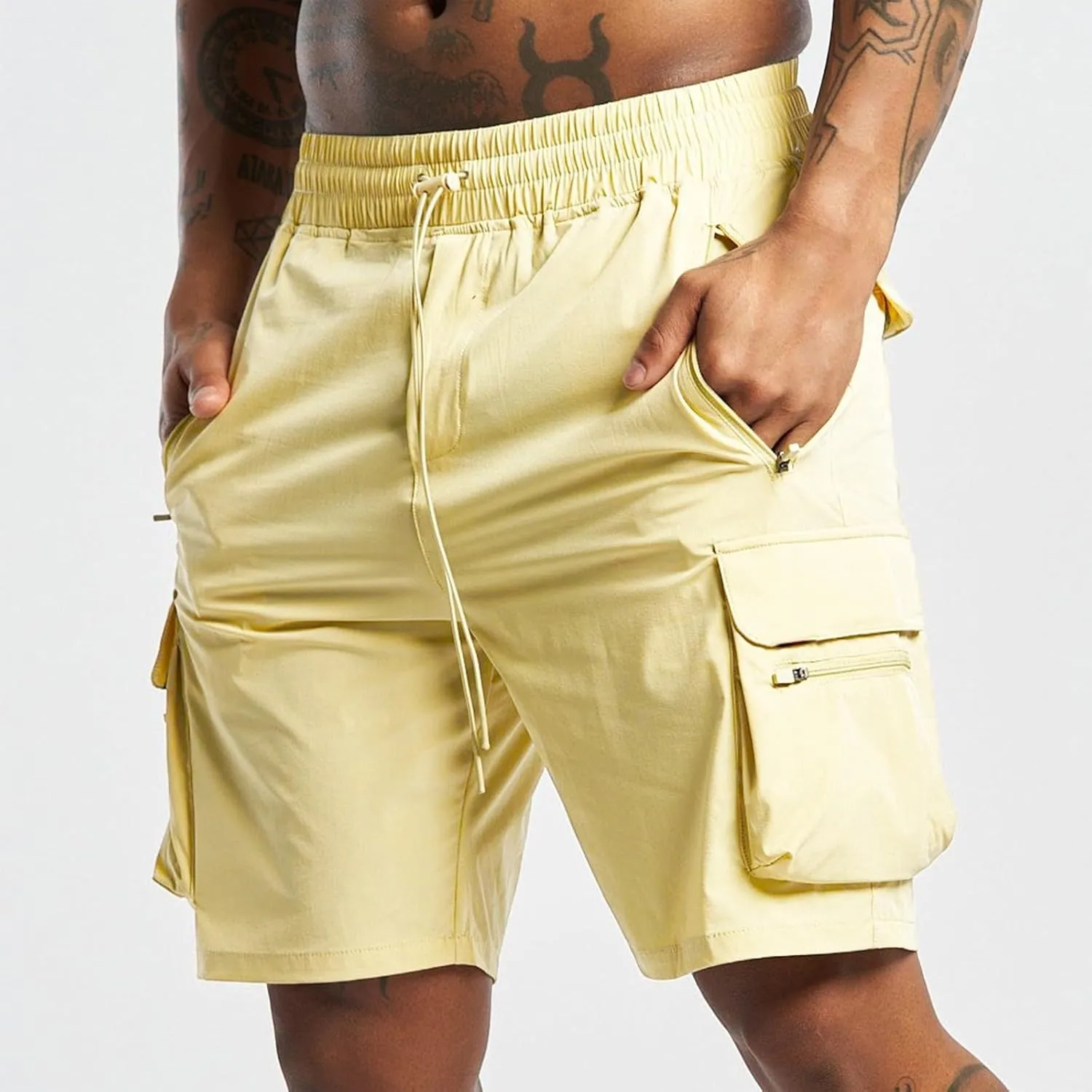 Mens Hiking Shorts Outdoor Cargo Shorts Elastic Waist Workout Shorts Quick Dry Fishing Shorts Travel Tactical Shorts
