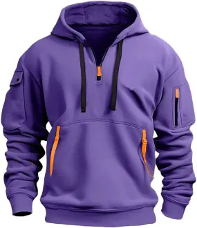 Mens Hoodies Pullover Drawstring Tactical Hoodies Qualter Zip Up Hoodies Outdoor Cargo Sweatshirt with Pockets