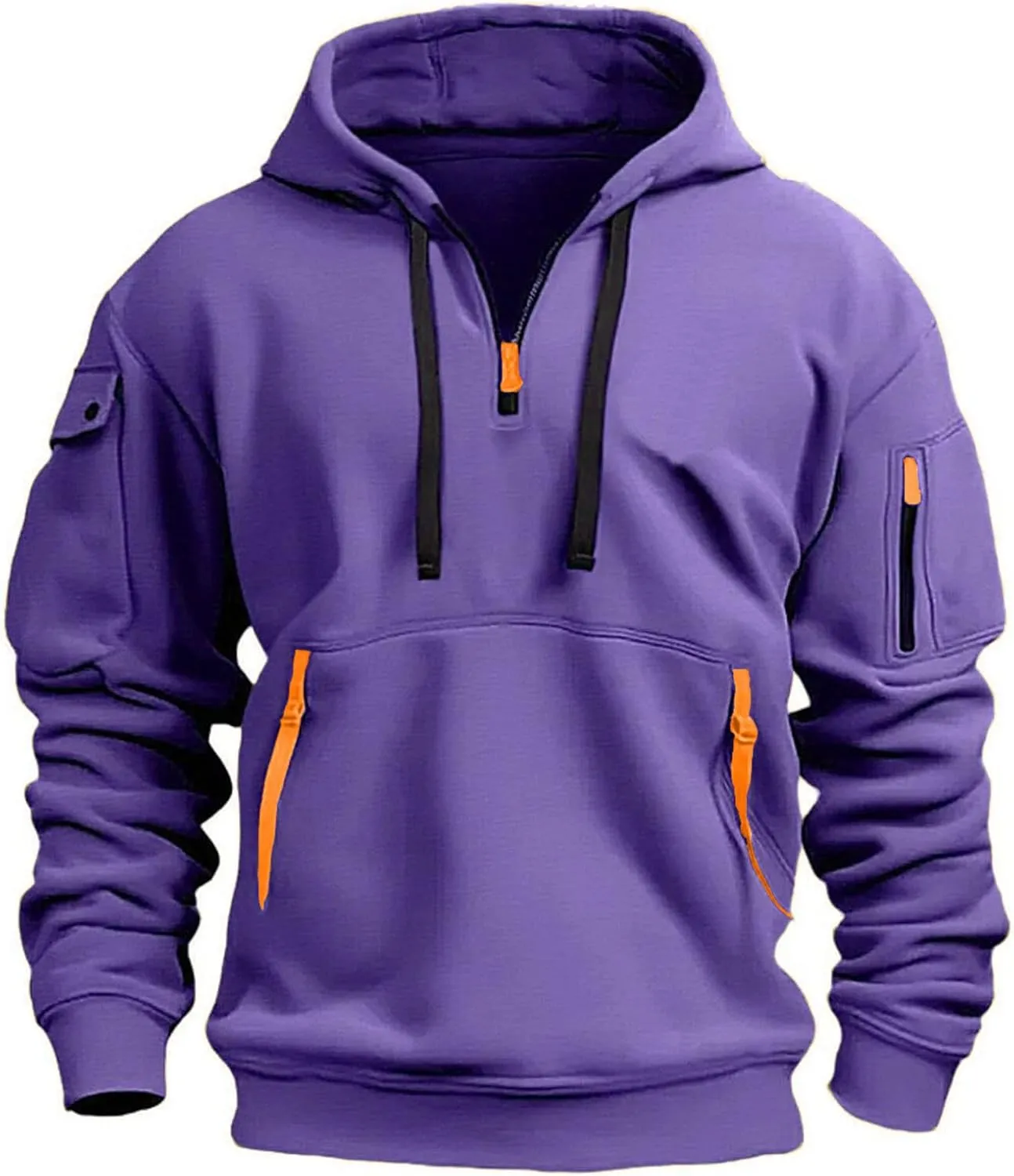 Mens Hoodies Pullover Drawstring Tactical Hoodies Qualter Zip Up Hoodies Outdoor Cargo Sweatshirt with Pockets