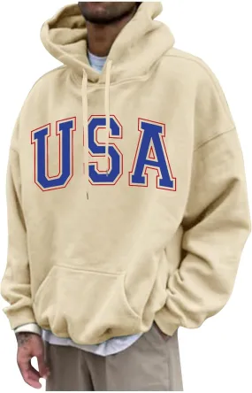 Mens Hoodies Pullover Letter Graphic Print Stylish Sweatshirt Fall Long Sleeve Hoodies Winter Pullover With Pockets