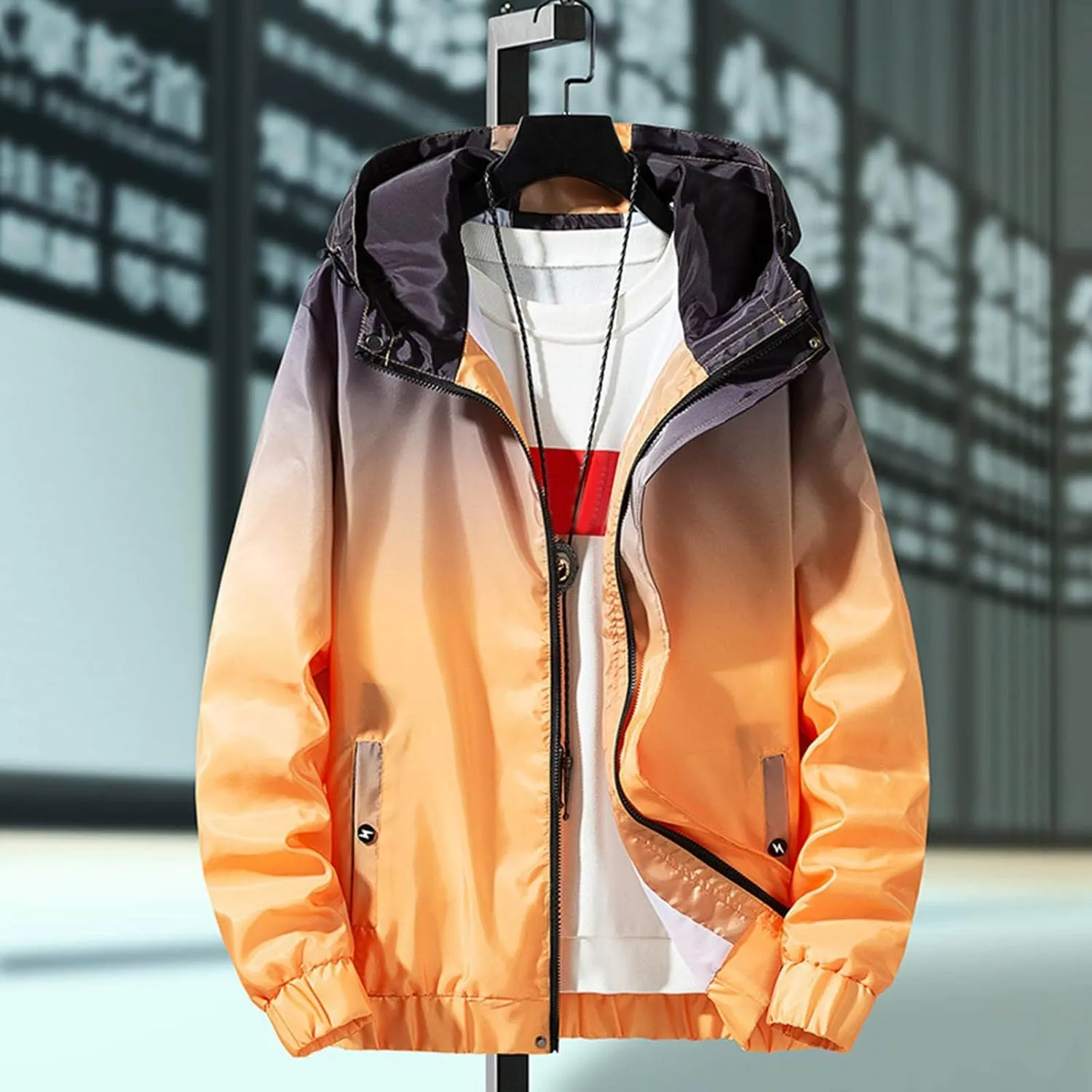 Men's Jacket Mens Fashion Simple Camouflage Gradient Pocket Cardigan Zipper Windbreaker Stylish Light Golf Full Mens
