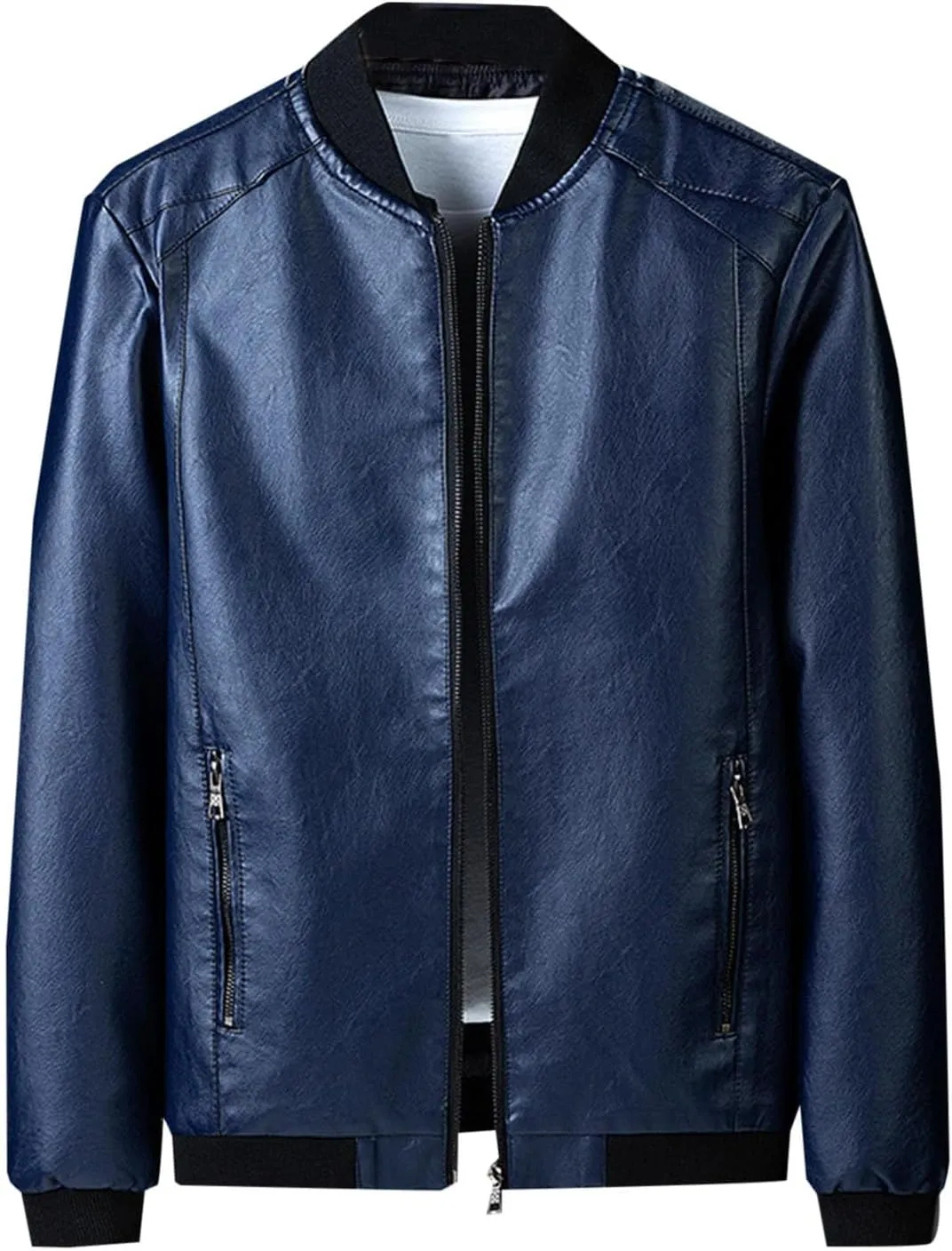 Mens Leather Jacket Casual Business Jacket Zip up Faux Leather Jacke Windproof Motorcycle Jacket Fashion Winter Coat