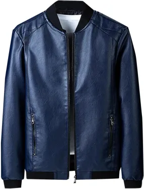 Mens Leather Jacket Casual Business Jacket Zip up Faux Leather Jacke Windproof Motorcycle Jacket Fashion Winter Coat