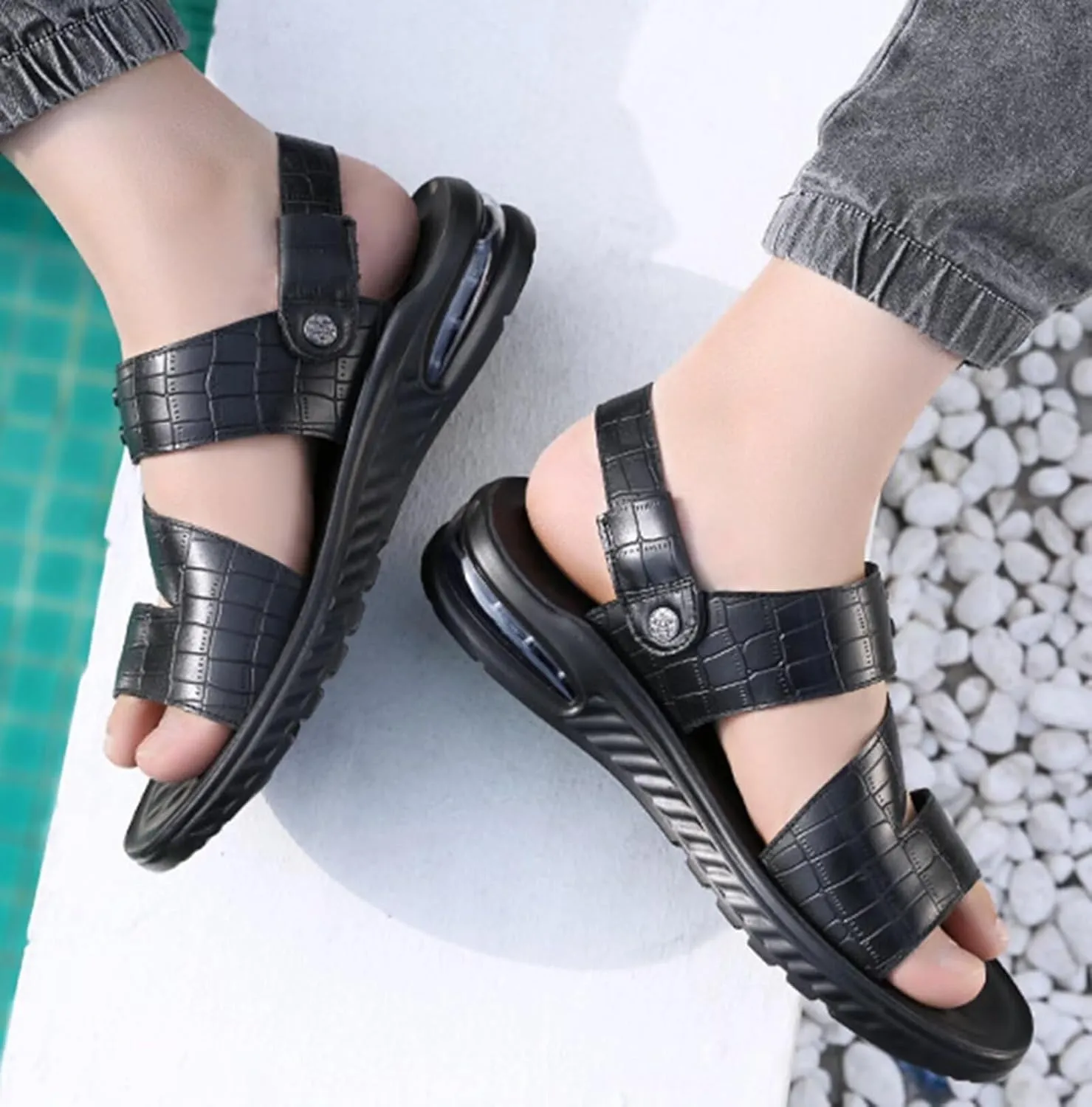 Mens Leather Sandals Outdoor Hiking Sandals Sport Beach Fisherman Sandals Shoes Water Sandals Mens Slippers Outdoor Slipper