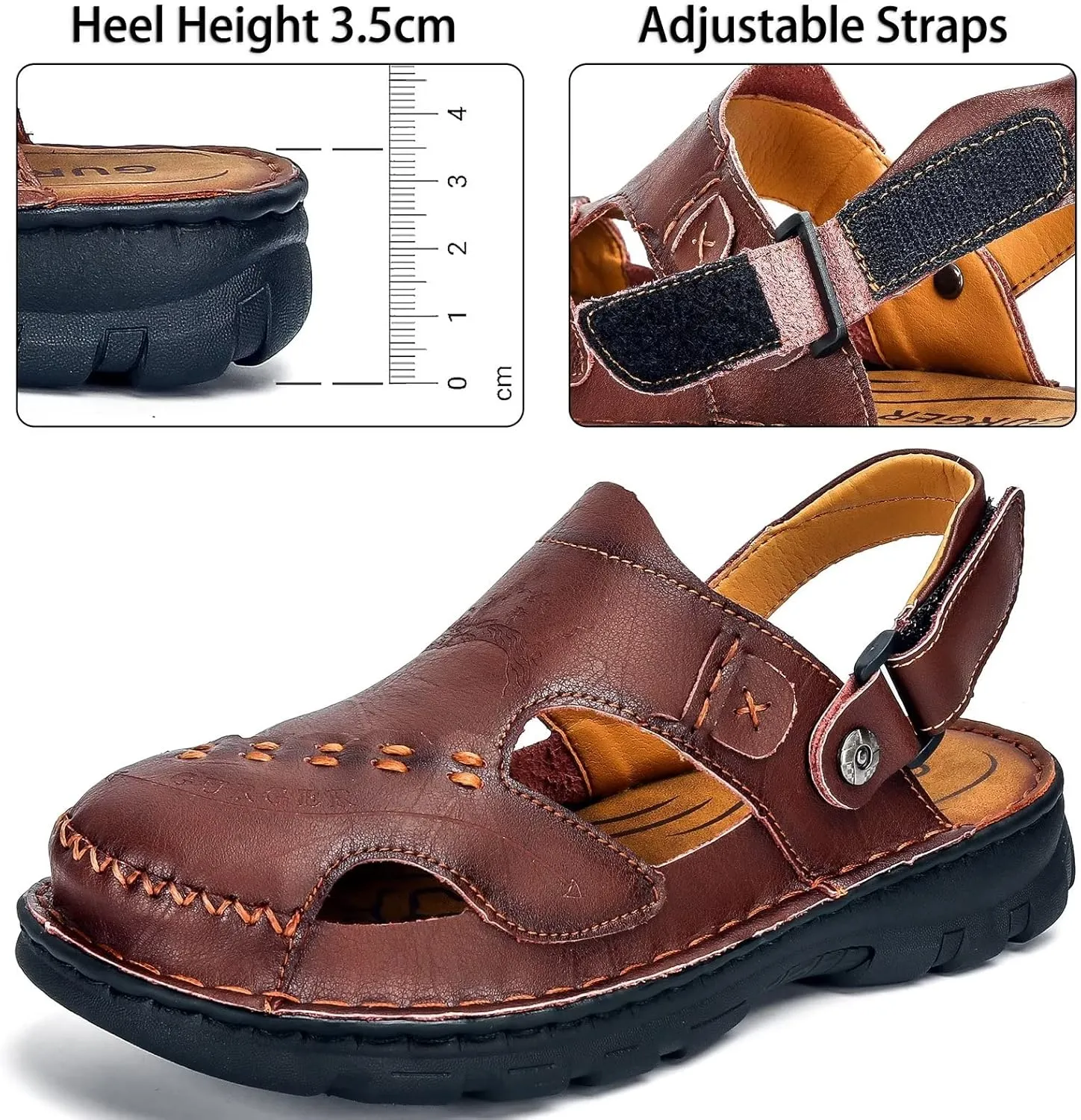 Mens Leather Sandals Waterproof Summer Soft Mules