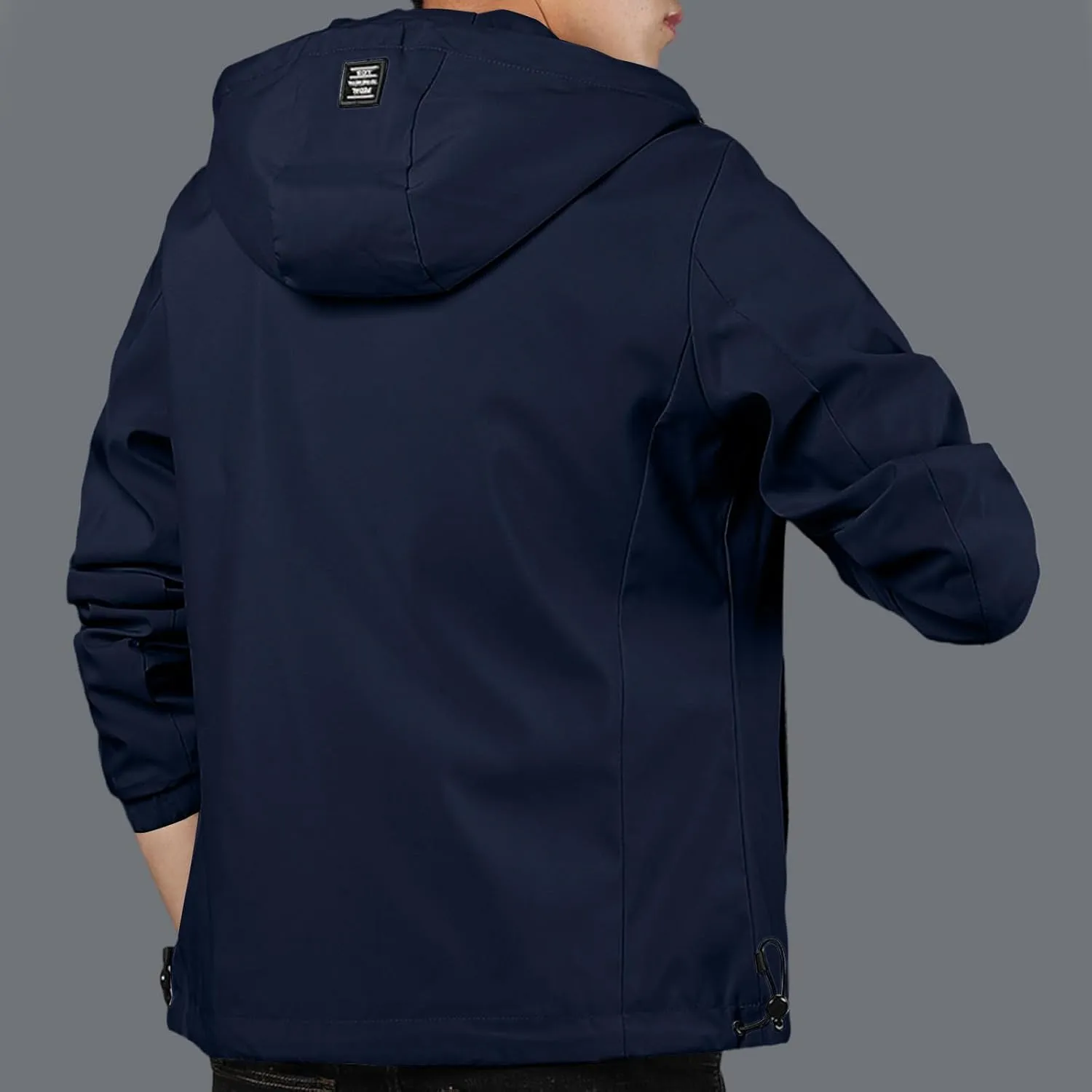 Mens Lightweight Rain Jackets Men's Casual Hood Long Sleeve Zipper Pocket Coat Mens Rain Jacket Solid Color Outwear