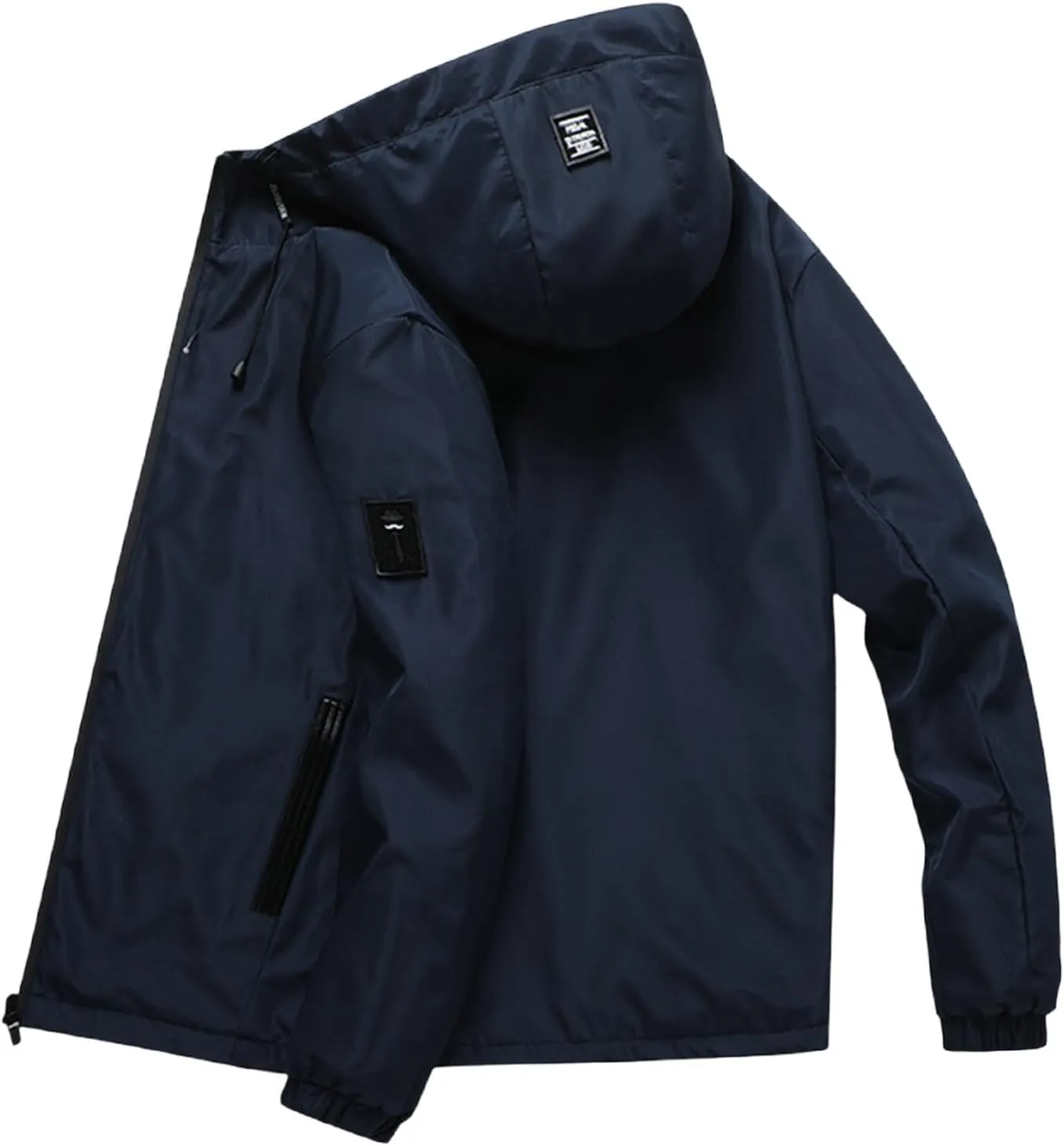 Mens Lightweight Rain Jackets Men's Casual Hood Long Sleeve Zipper Pocket Coat Mens Rain Jacket Solid Color Outwear