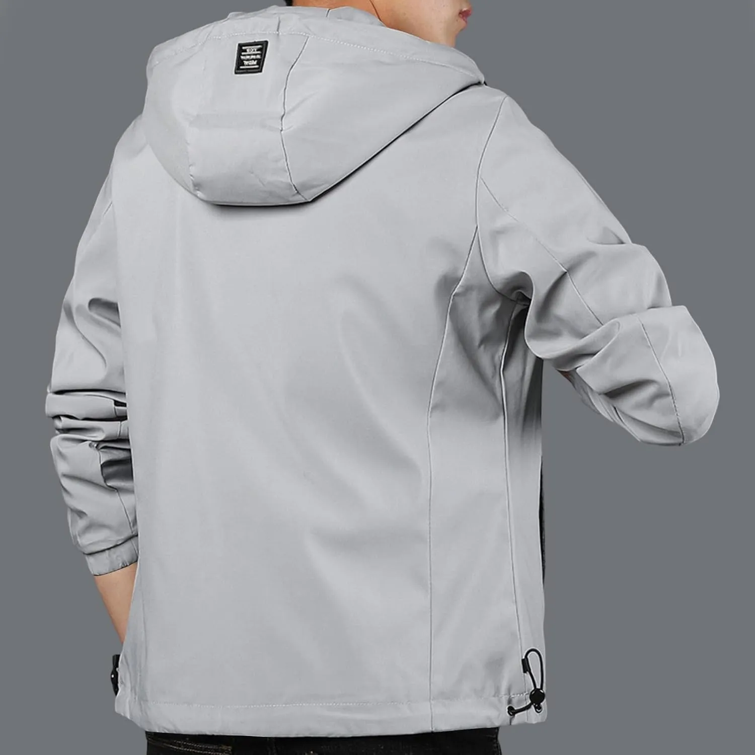 Mens Lightweight Rain Jackets Men's Casual Hood Long Sleeve Zipper Pocket Coat Mens Rain Jacket Solid Color Outwear