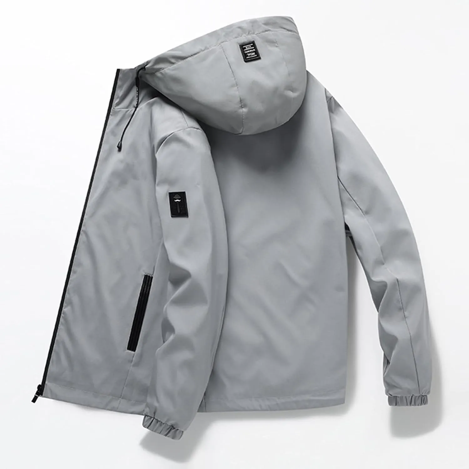 Mens Lightweight Rain Jackets Men's Casual Hood Long Sleeve Zipper Pocket Coat Mens Rain Jacket Solid Color Outwear