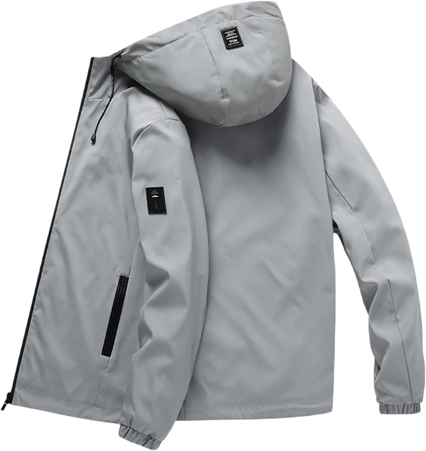 Mens Lightweight Rain Jackets Men's Casual Hood Long Sleeve Zipper Pocket Coat Mens Rain Jacket Solid Color Outwear