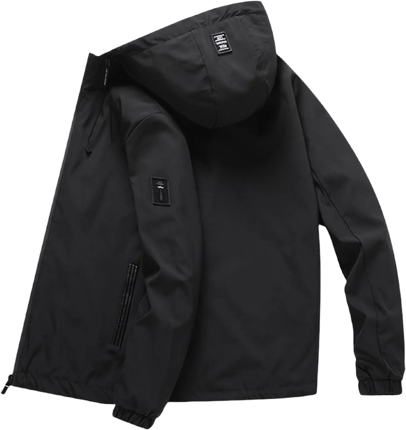 Mens Lightweight Rain Jackets Men's Casual Hood Long Sleeve Zipper Pocket Coat Mens Rain Jacket Solid Color Outwear