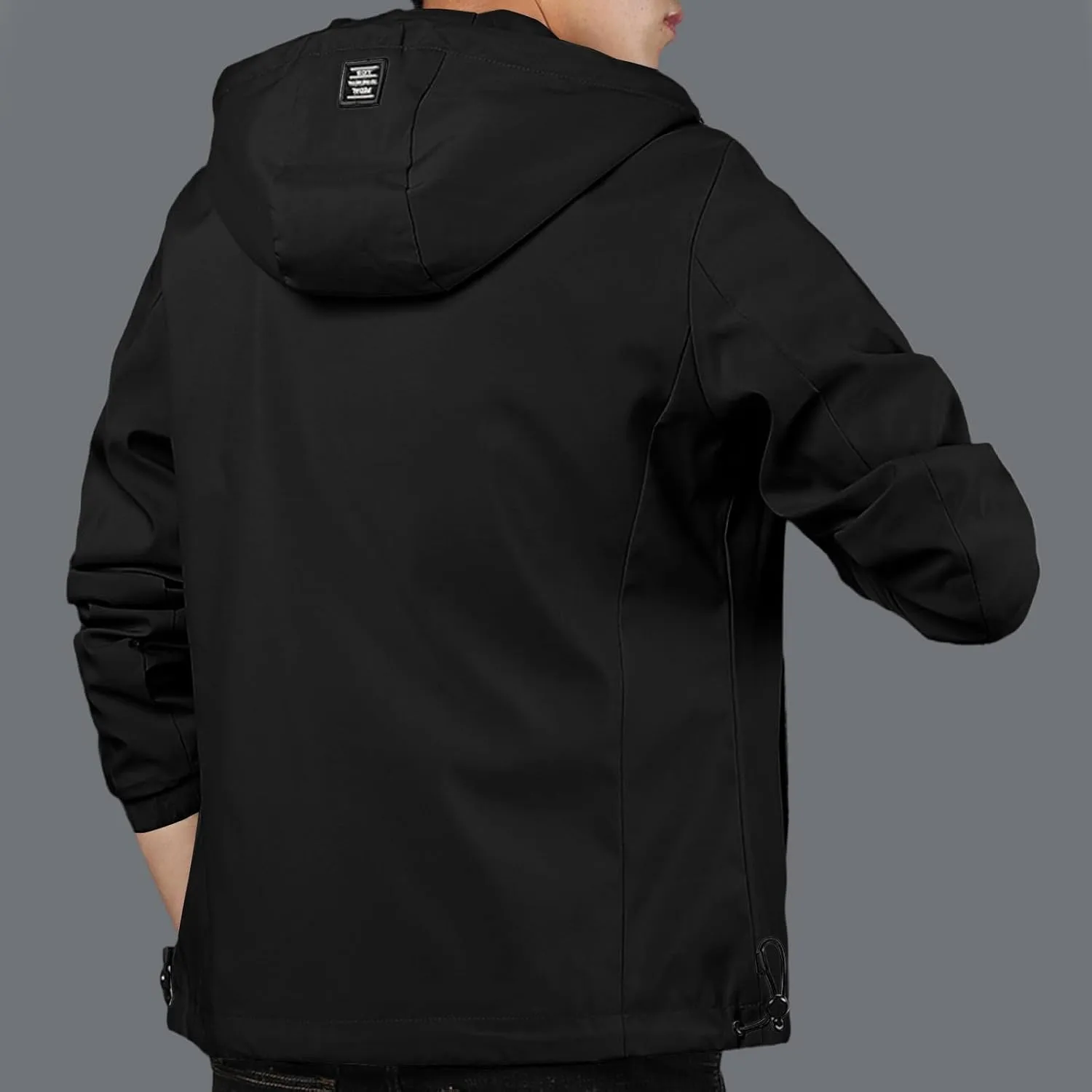 Mens Lightweight Rain Jackets Men's Casual Hood Long Sleeve Zipper Pocket Coat Mens Rain Jacket Solid Color Outwear