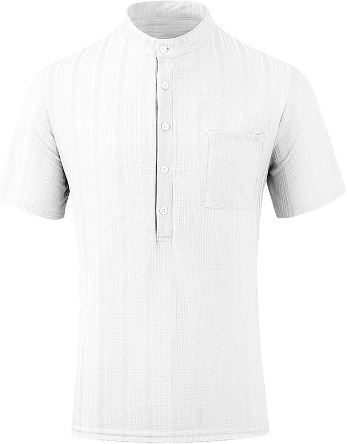 Mens Linen Shirts Short Sleeve Casual Cotton T-Shirts Summer Button Henley Shirt Lightweight Loose Beach Tee Tops