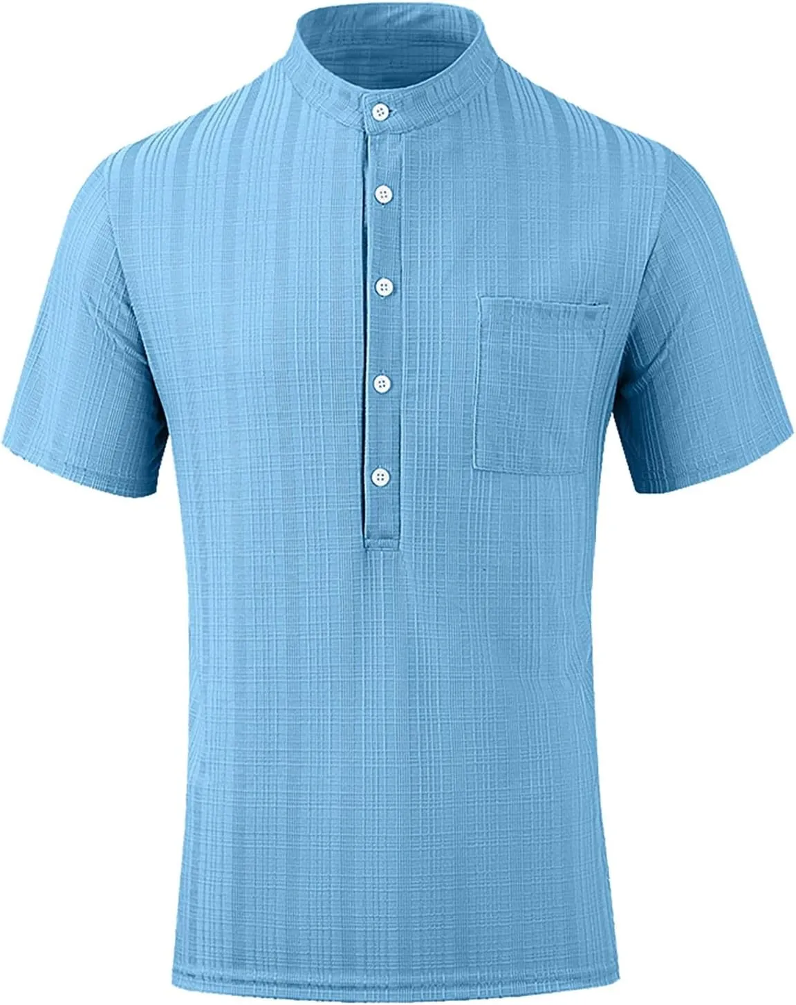 Mens Linen Shirts Summer Casual Short Sleeve Regular-Fit Henley Shirt Lightweight Solid Color Beach Hippie T-Shirts
