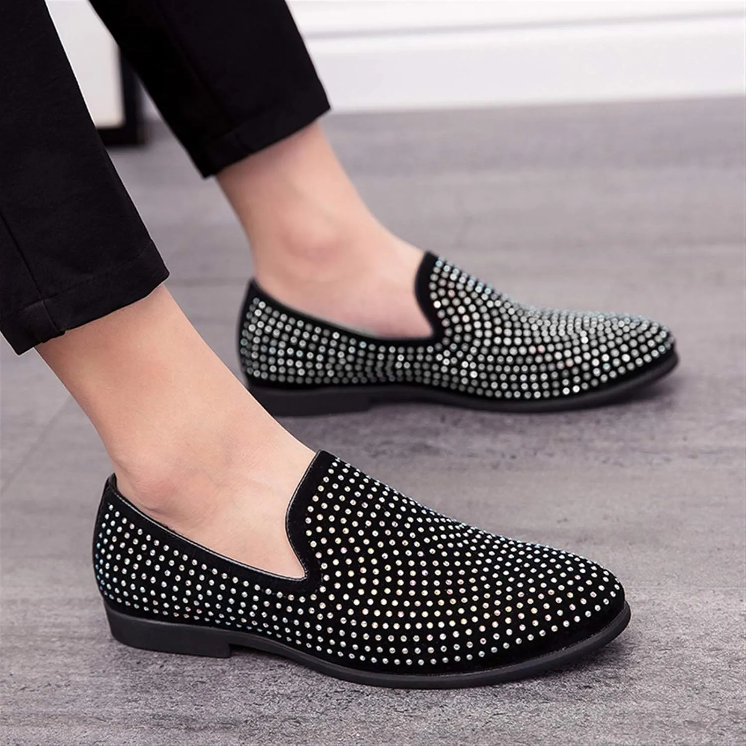 Mens Loafers Shiny Loafer Shoes PU Leather Comfortable Lightweight Slip Resistant Casual Walking Slip-on