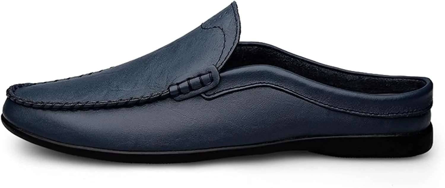 Mens Loafers Shoe Breathable Backless Moccasins Shoes Leather Resistant Comfortable Flexible Walking Slip On
