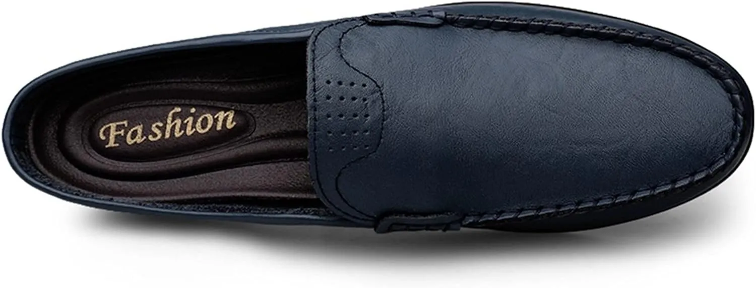 Mens Loafers Shoe Breathable Backless Moccasins Shoes Leather Resistant Comfortable Flexible Walking Slip On