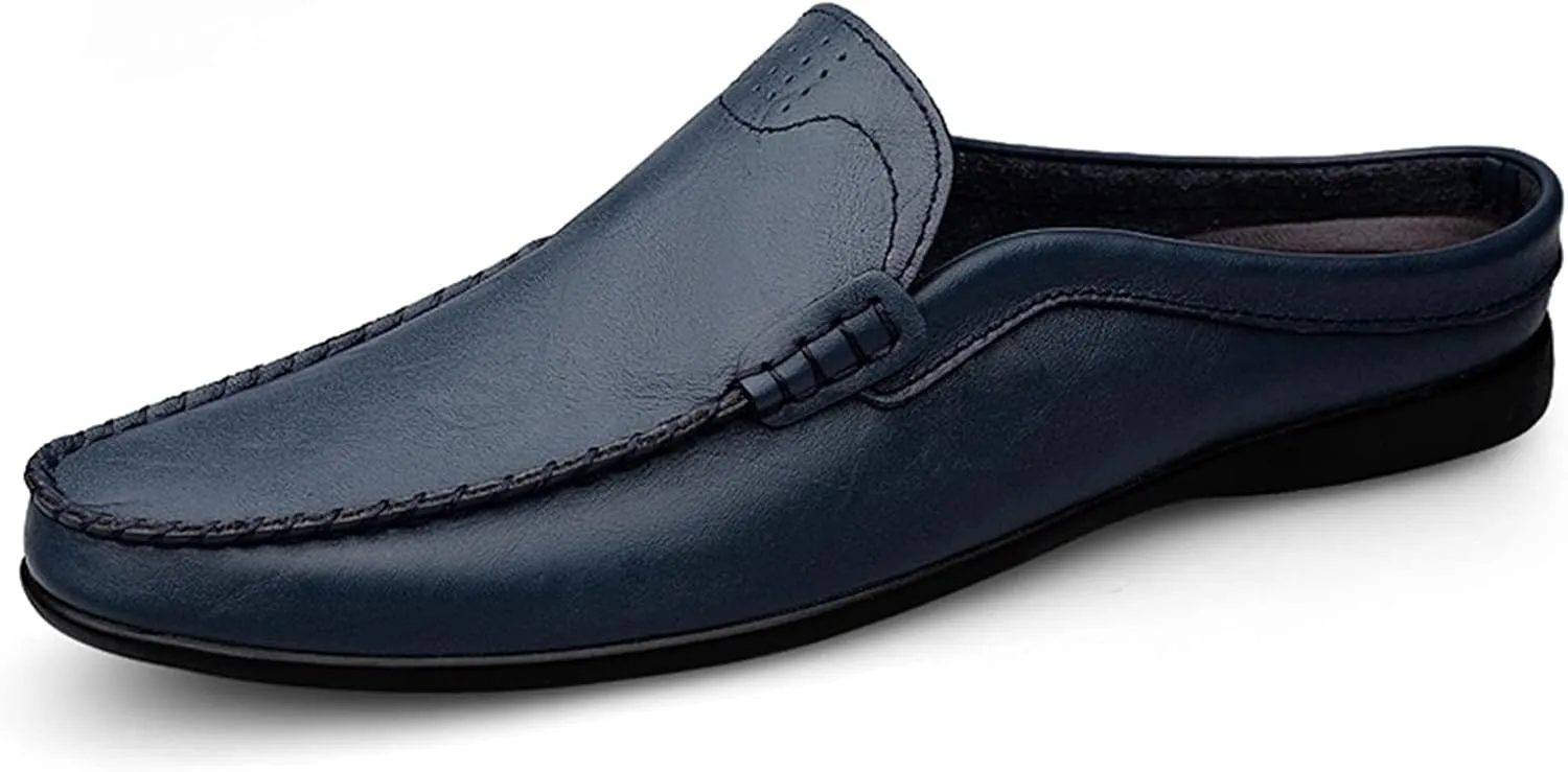 Mens Loafers Shoe Breathable Backless Moccasins Shoes Leather Resistant Comfortable Flexible Walking Slip On