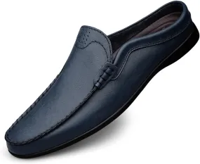 Mens Loafers Shoe Breathable Backless Moccasins Shoes Leather Resistant Comfortable Flexible Walking Slip On