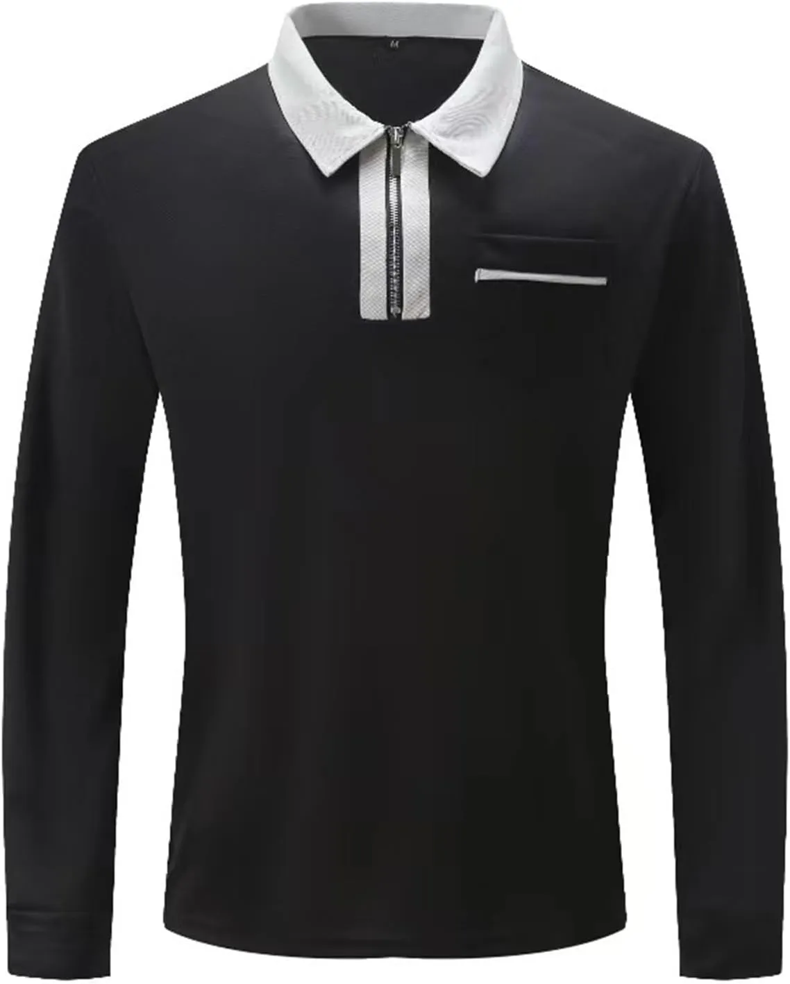 Mens Long Sleeve Zipper Polo Shirts Casual Lapel Collar Zip Up Henley Shirts Cotton Sports Golf Tennis T-Shirts with Pockets