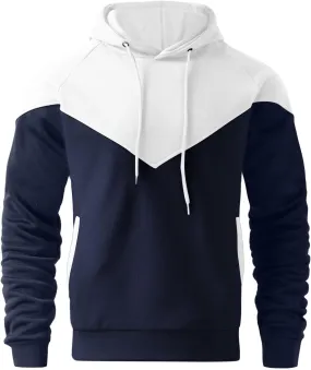 Men's Midweight Fleece Hoodies Color Block Pullover Sweatshirts with Pockets for Casual Running Sport