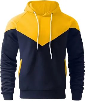 Men's Midweight Fleece Hoodies Color Block Pullover Sweatshirts with Pockets for Casual Running Sport