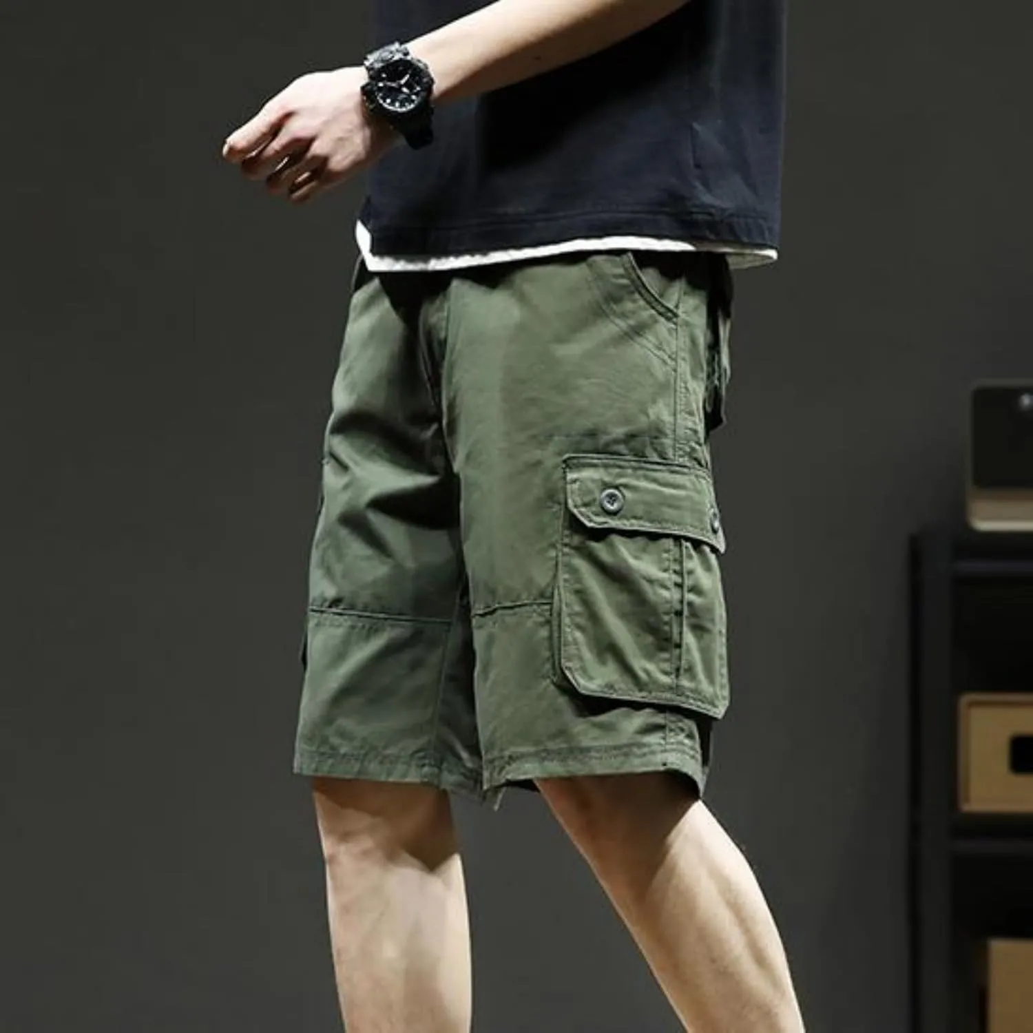 Men's Multiple Pockets Shorts Casual Cargo Shorts Drawstring Shorts Elastic Waist Shorts Plus Size Tactical Shorts