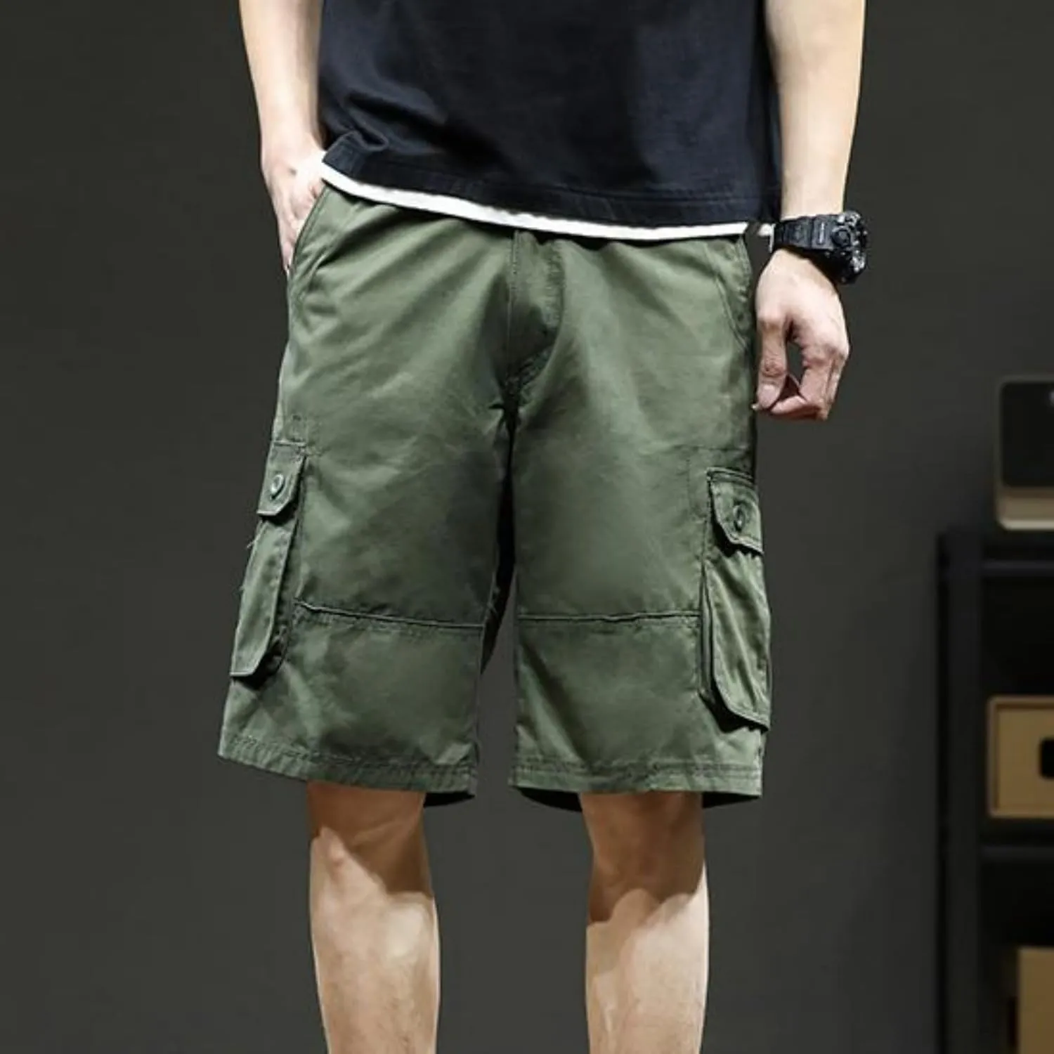 Men's Multiple Pockets Shorts Casual Cargo Shorts Drawstring Shorts Elastic Waist Shorts Plus Size Tactical Shorts