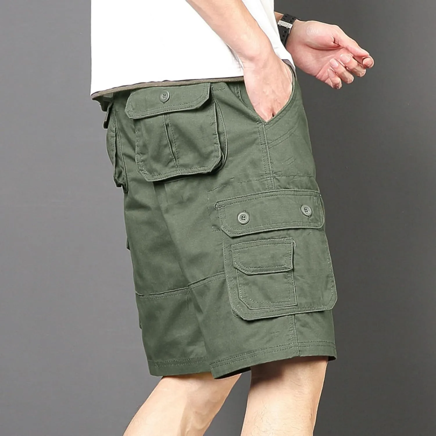 Men's Multiple Pockets Shorts Casual Cargo Shorts Drawstring Shorts Elastic Waist Shorts Plus Size Tactical Shorts
