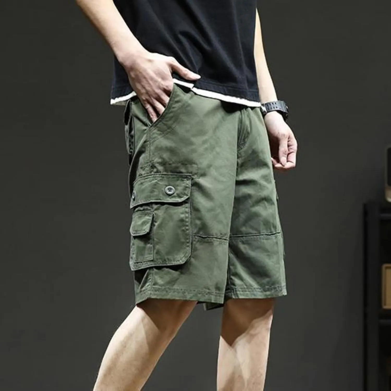 Men's Multiple Pockets Shorts Casual Cargo Shorts Drawstring Shorts Elastic Waist Shorts Plus Size Tactical Shorts
