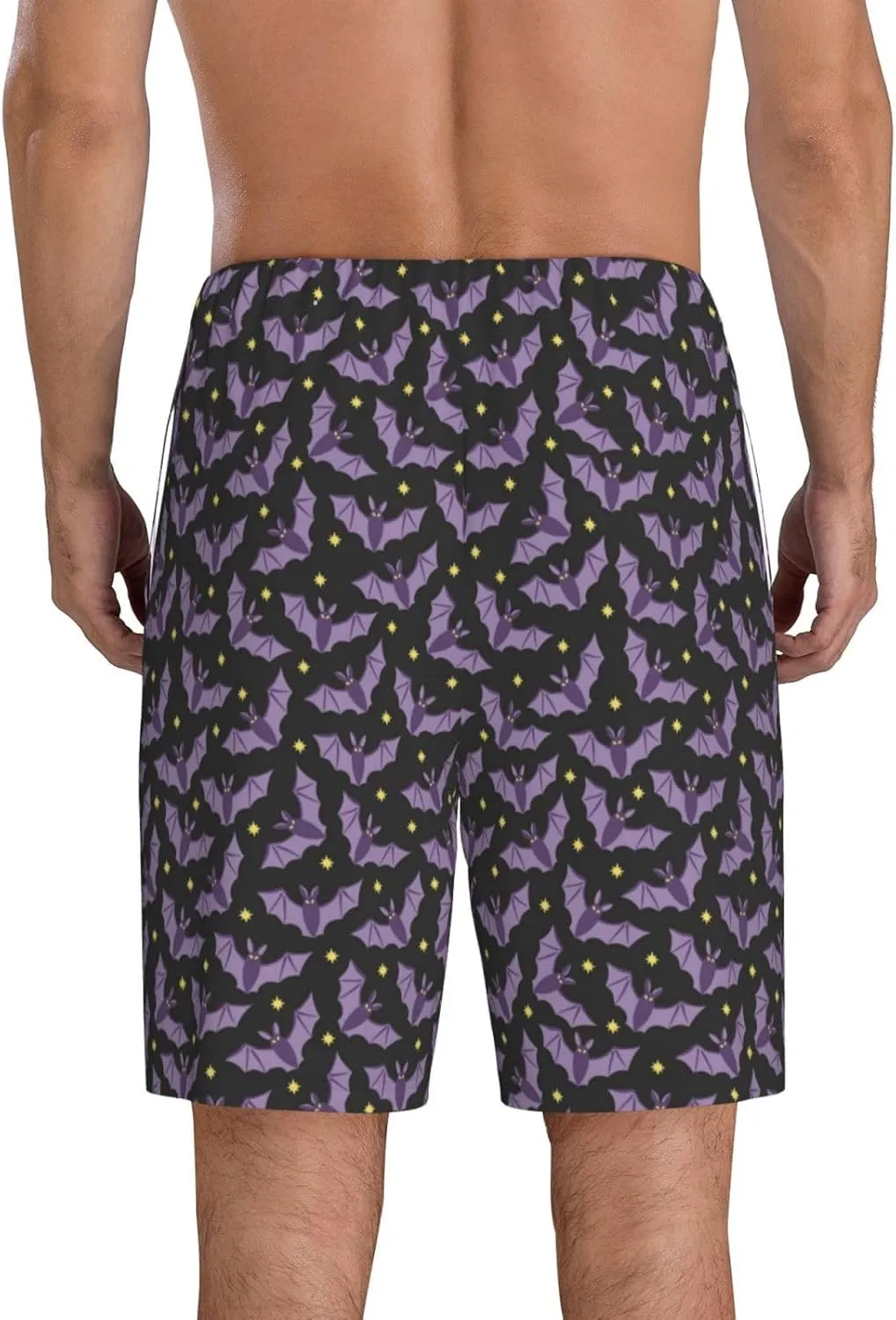 Mens Pajama Pants - Bat Purple Comfy Sleep Shorts Mens Pajama Shorts, Mens Lounge Shorts Pj Pants