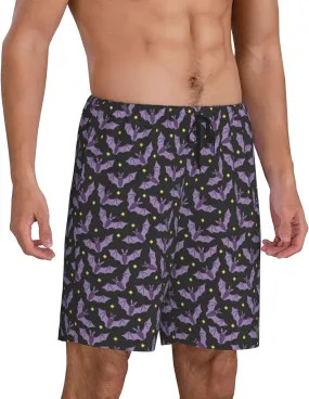 Mens Pajama Pants - Bat Purple Comfy Sleep Shorts Mens Pajama Shorts, Mens Lounge Shorts Pj Pants