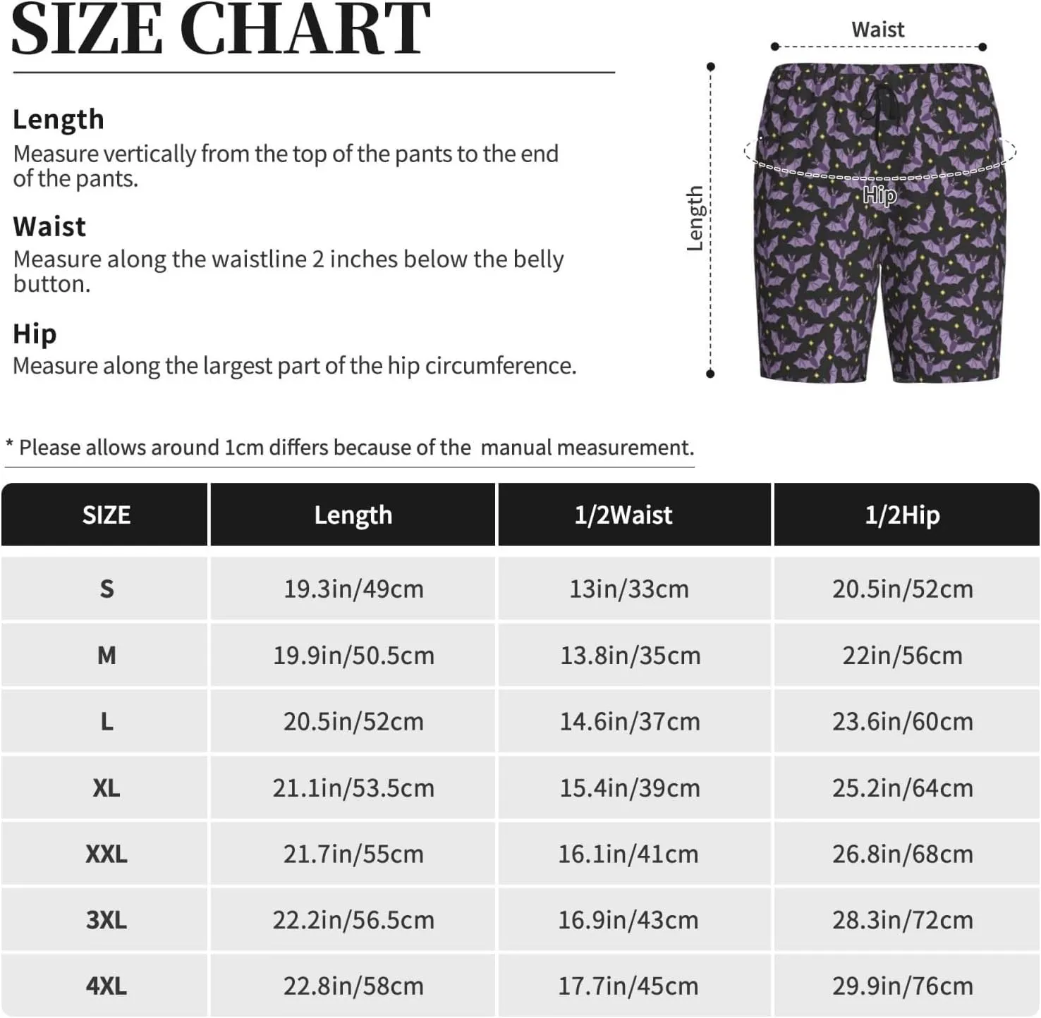 Mens Pajama Pants - Bat Purple Comfy Sleep Shorts Mens Pajama Shorts, Mens Lounge Shorts Pj Pants