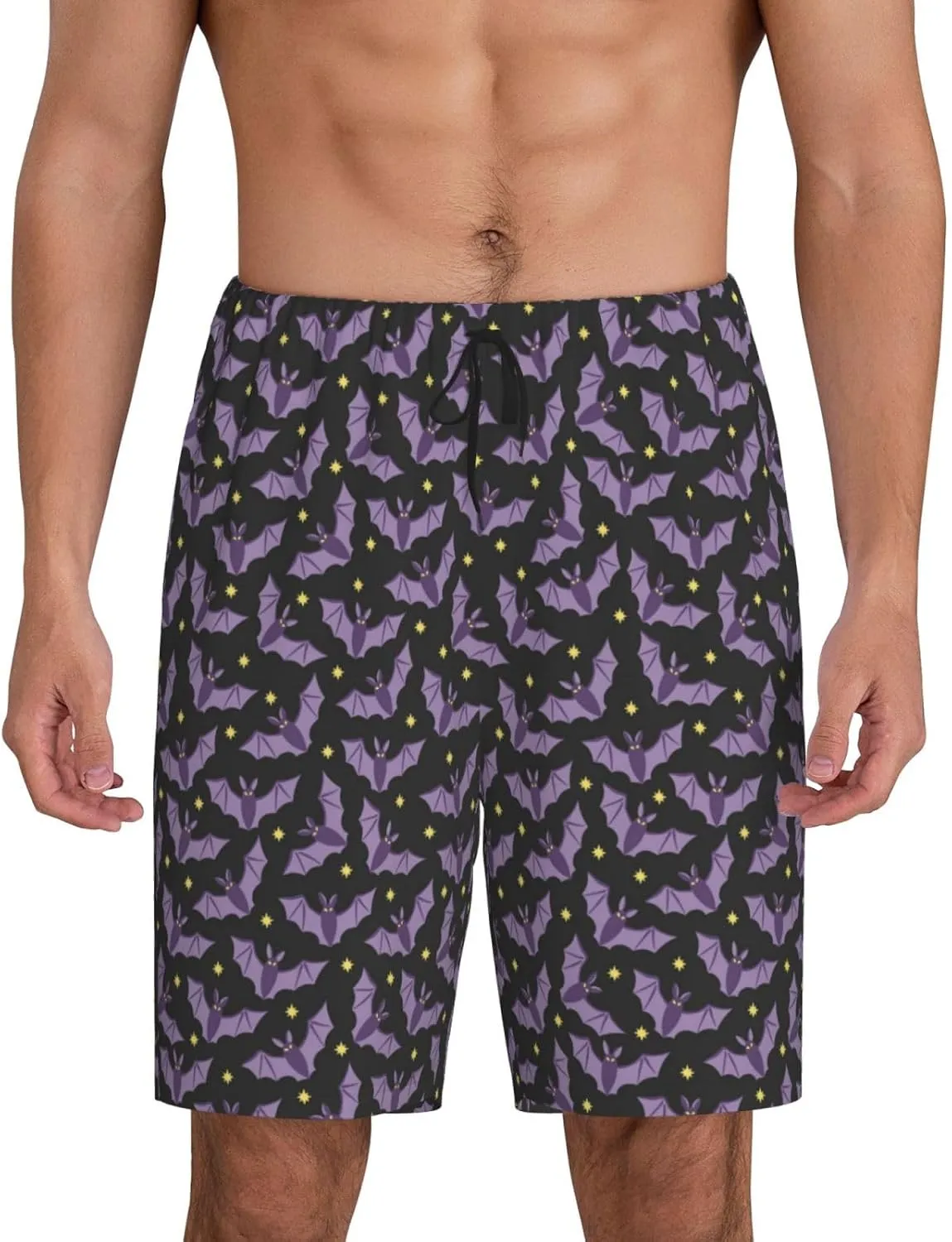 Mens Pajama Pants - Bat Purple Comfy Sleep Shorts Mens Pajama Shorts, Mens Lounge Shorts Pj Pants