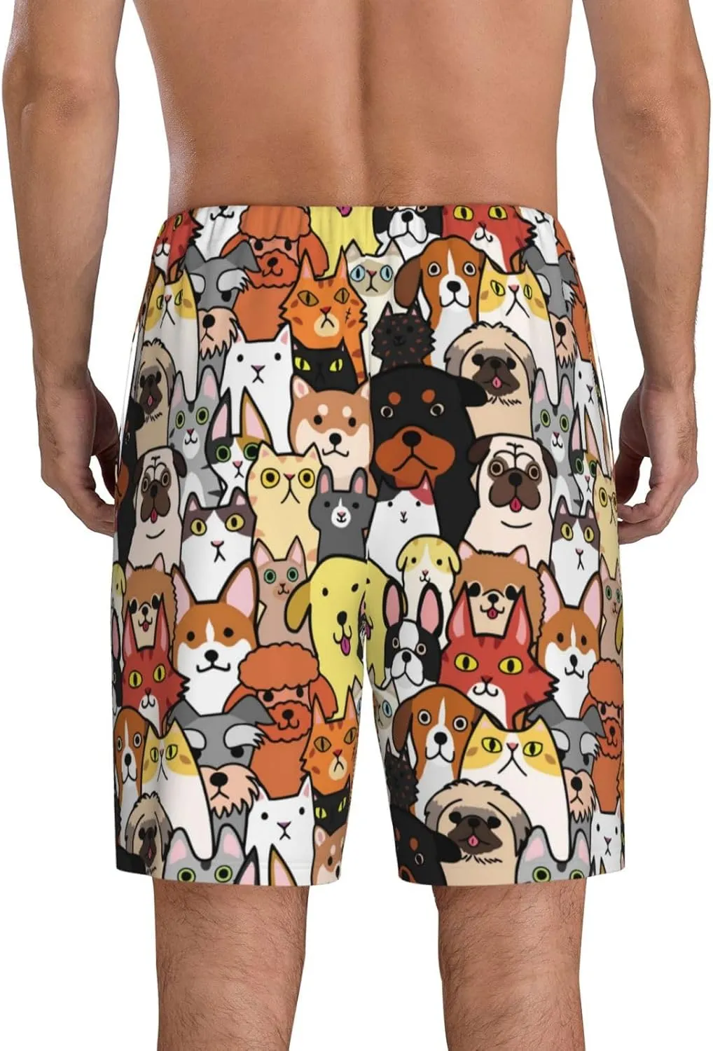 Mens Pajama Pants - Cats & Dogs Group Comfy Sleep Shorts Mens Pajama Shorts, Mens Lounge Shorts Pj Pants
