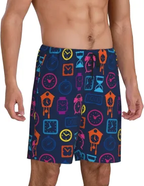 Mens Pajama Pants - color clock Sleep Shorts Mens Pajama Shorts, Comfy Pj Pants for Mens Lounge Shorts