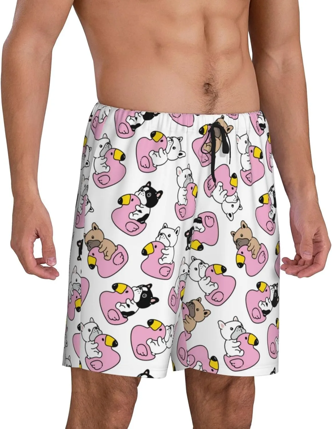 Mens Pajama Pants - Comfy Sleep Shorts Mens Pajama Shorts, Mens Lounge Shorts Pj Pants French Bulldog Duck