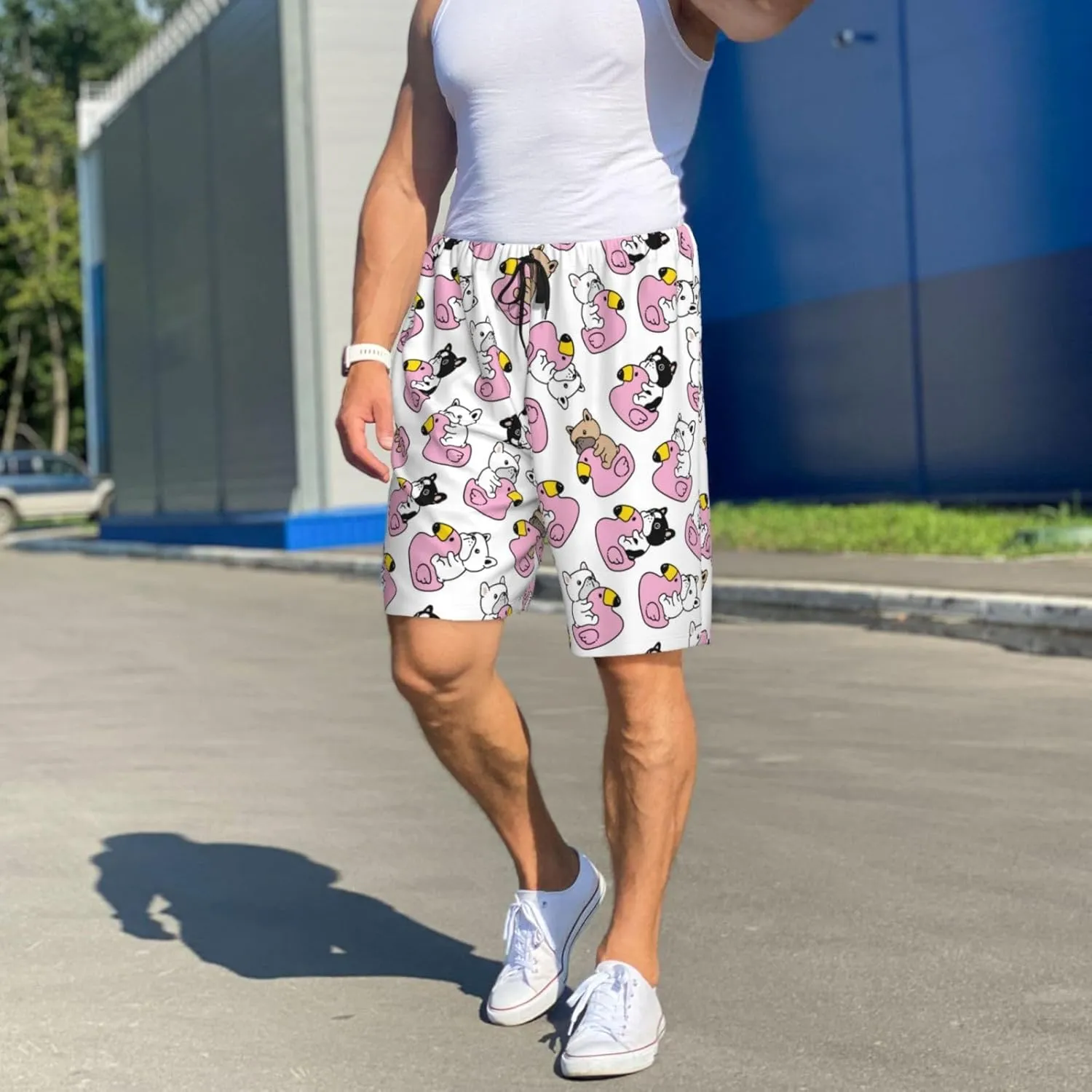 Mens Pajama Pants - Comfy Sleep Shorts Mens Pajama Shorts, Mens Lounge Shorts Pj Pants French Bulldog Duck