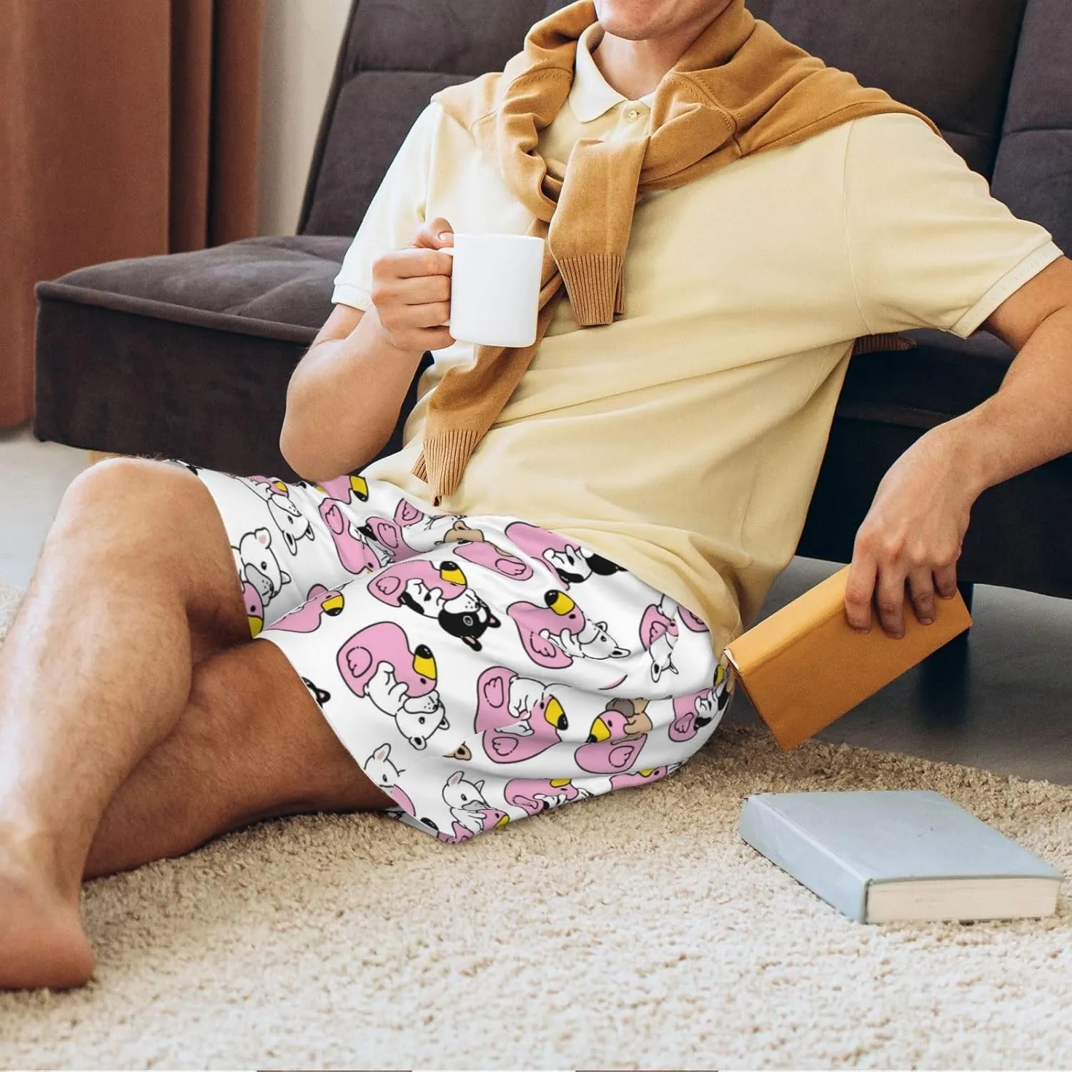 Mens Pajama Pants - Comfy Sleep Shorts Mens Pajama Shorts, Mens Lounge Shorts Pj Pants French Bulldog Duck