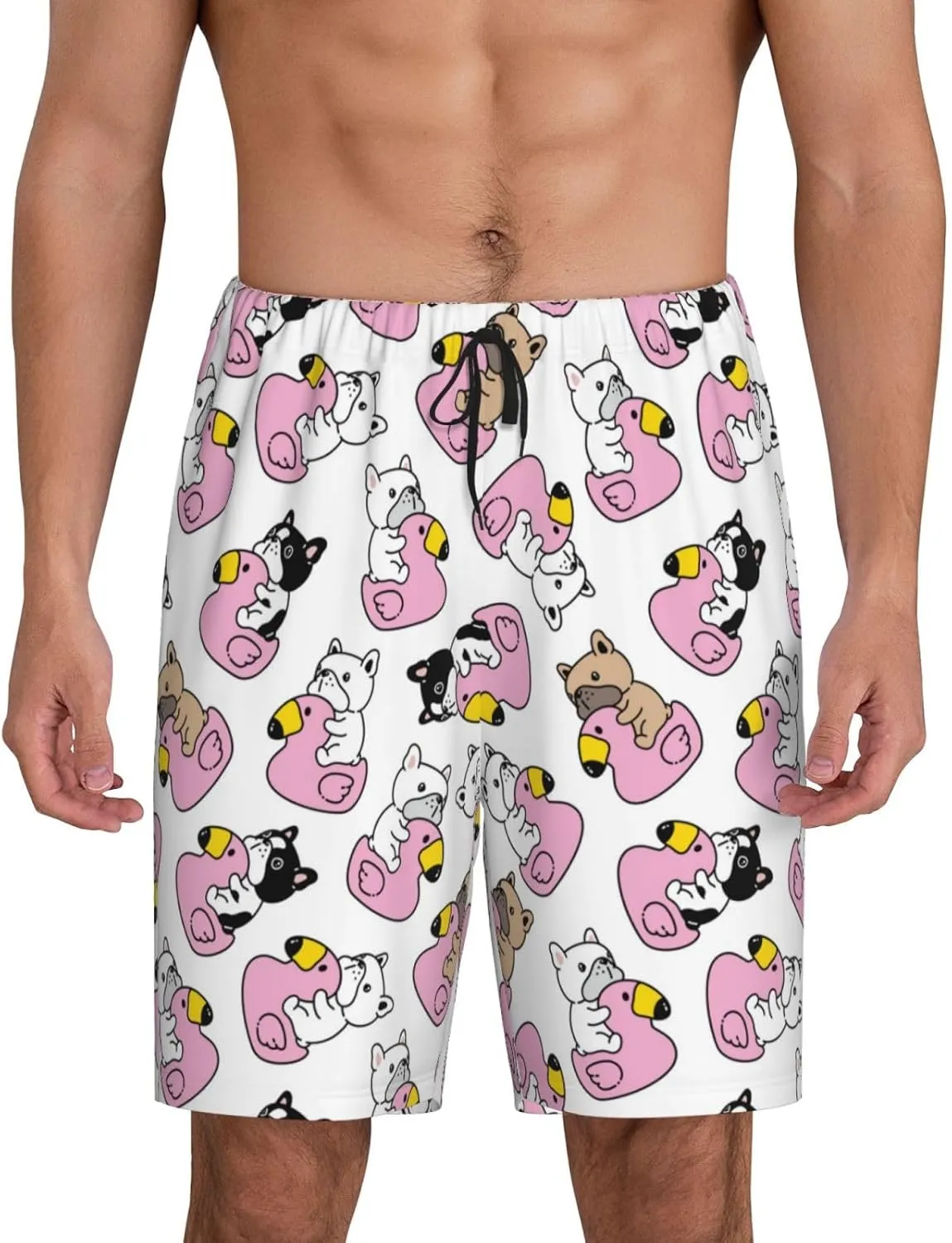 Mens Pajama Pants - Comfy Sleep Shorts Mens Pajama Shorts, Mens Lounge Shorts Pj Pants French Bulldog Duck