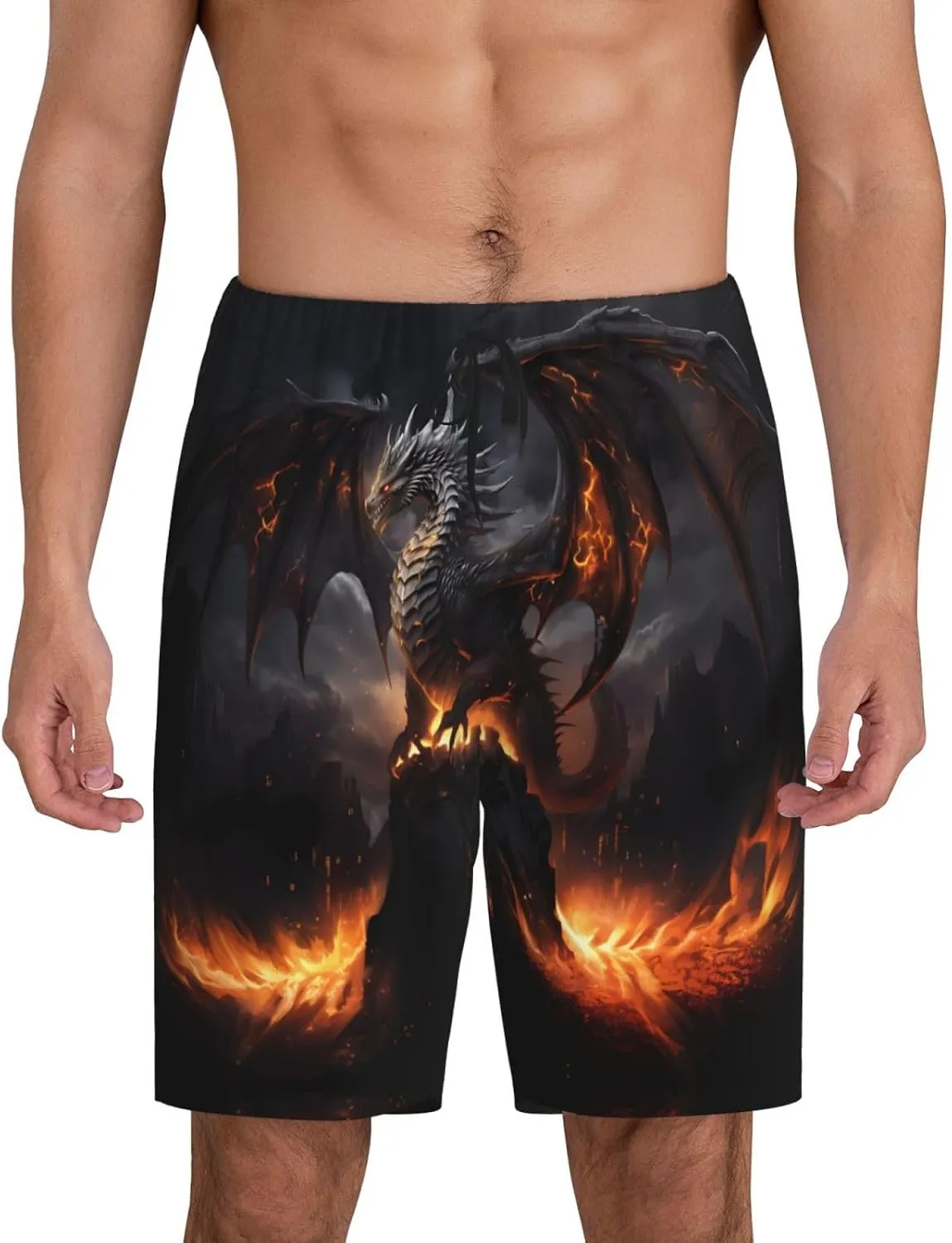 mens pajama pants - cool fire dragon Comfy Sleep Shorts Mens Pajama shorts, mens lounge shorts pj pants