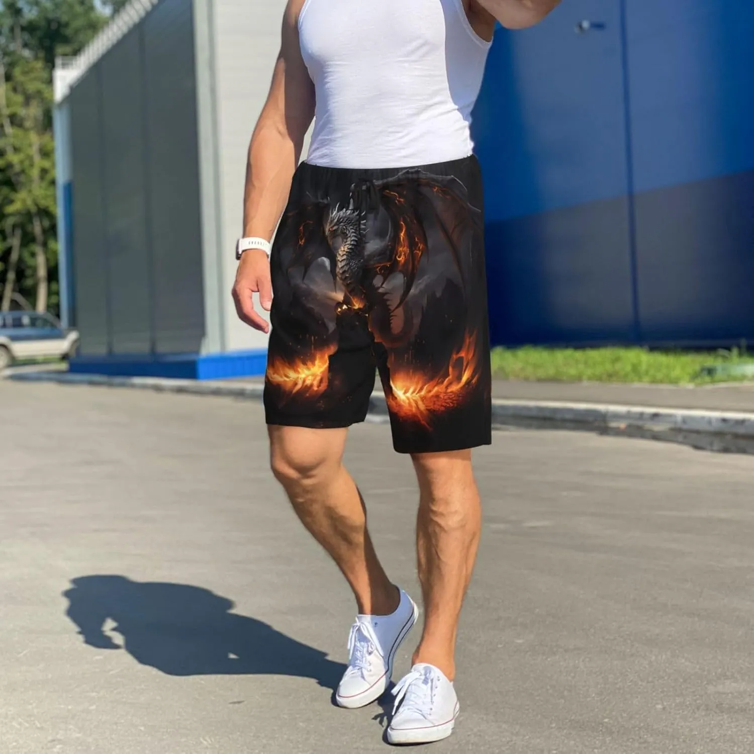 mens pajama pants - cool fire dragon Comfy Sleep Shorts Mens Pajama shorts, mens lounge shorts pj pants