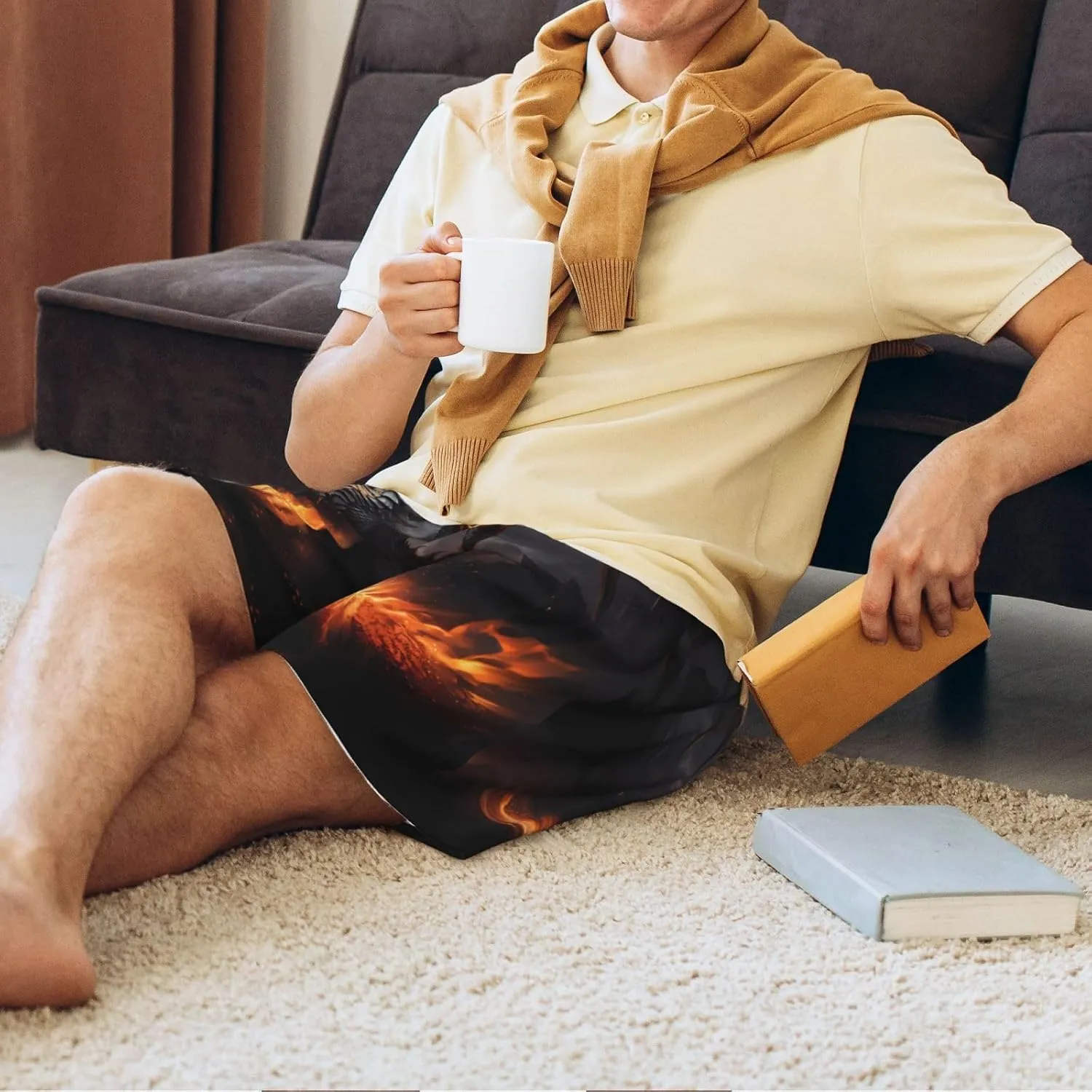 mens pajama pants - cool fire dragon Comfy Sleep Shorts Mens Pajama shorts, mens lounge shorts pj pants