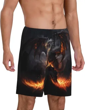 mens pajama pants - cool fire dragon Comfy Sleep Shorts Mens Pajama shorts, mens lounge shorts pj pants
