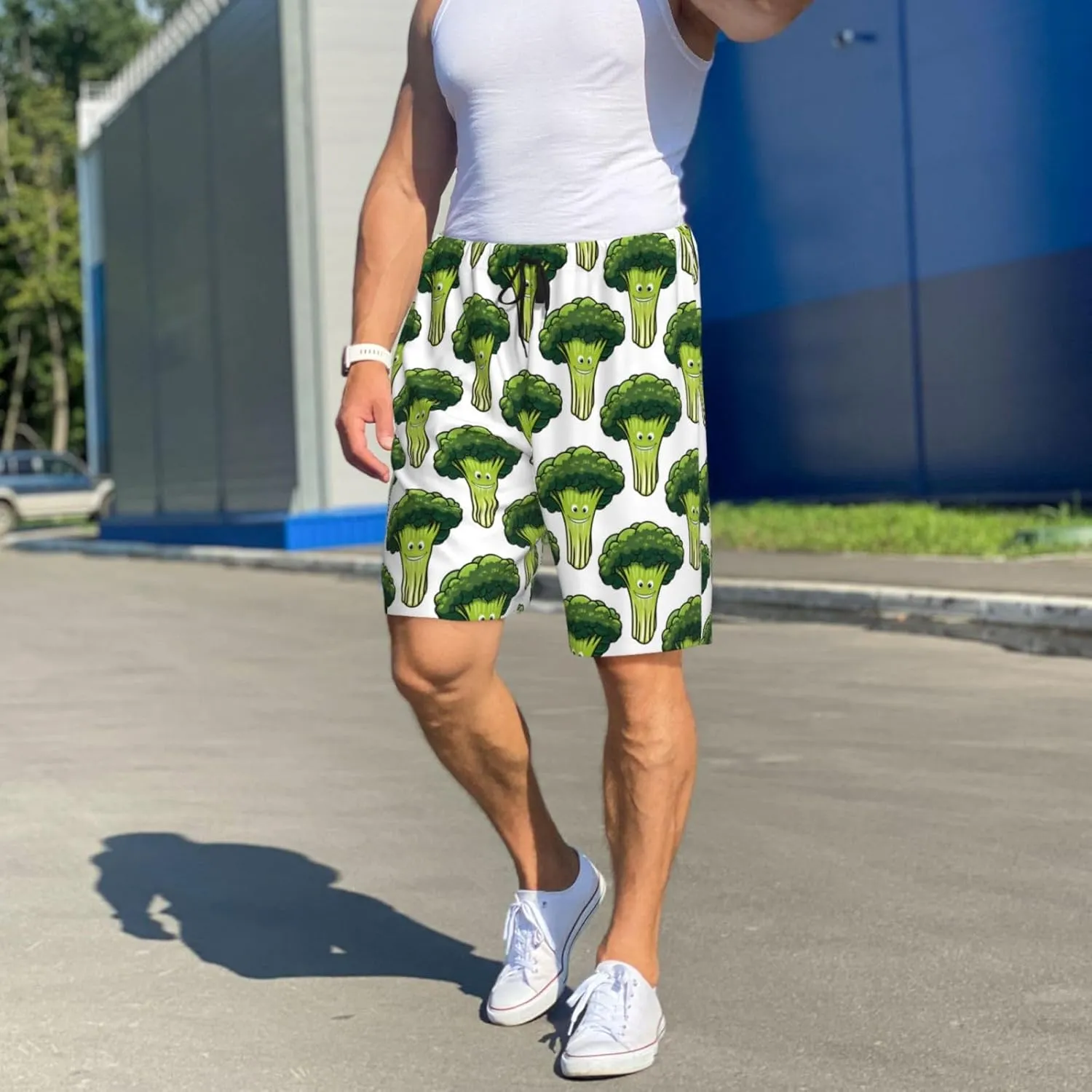 Mens Pajama Pants - cute broccoli Sleep Shorts Mens Pajama Shorts, Comfy Pj Pants for Mens Lounge Shorts