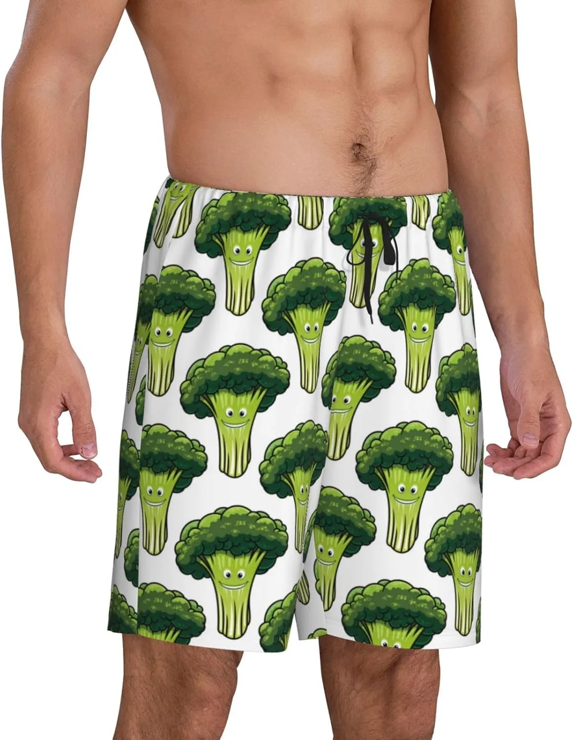 Mens Pajama Pants - cute broccoli Sleep Shorts Mens Pajama Shorts, Comfy Pj Pants for Mens Lounge Shorts