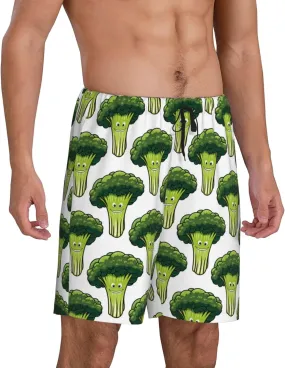 Mens Pajama Pants - cute broccoli Sleep Shorts Mens Pajama Shorts, Comfy Pj Pants for Mens Lounge Shorts