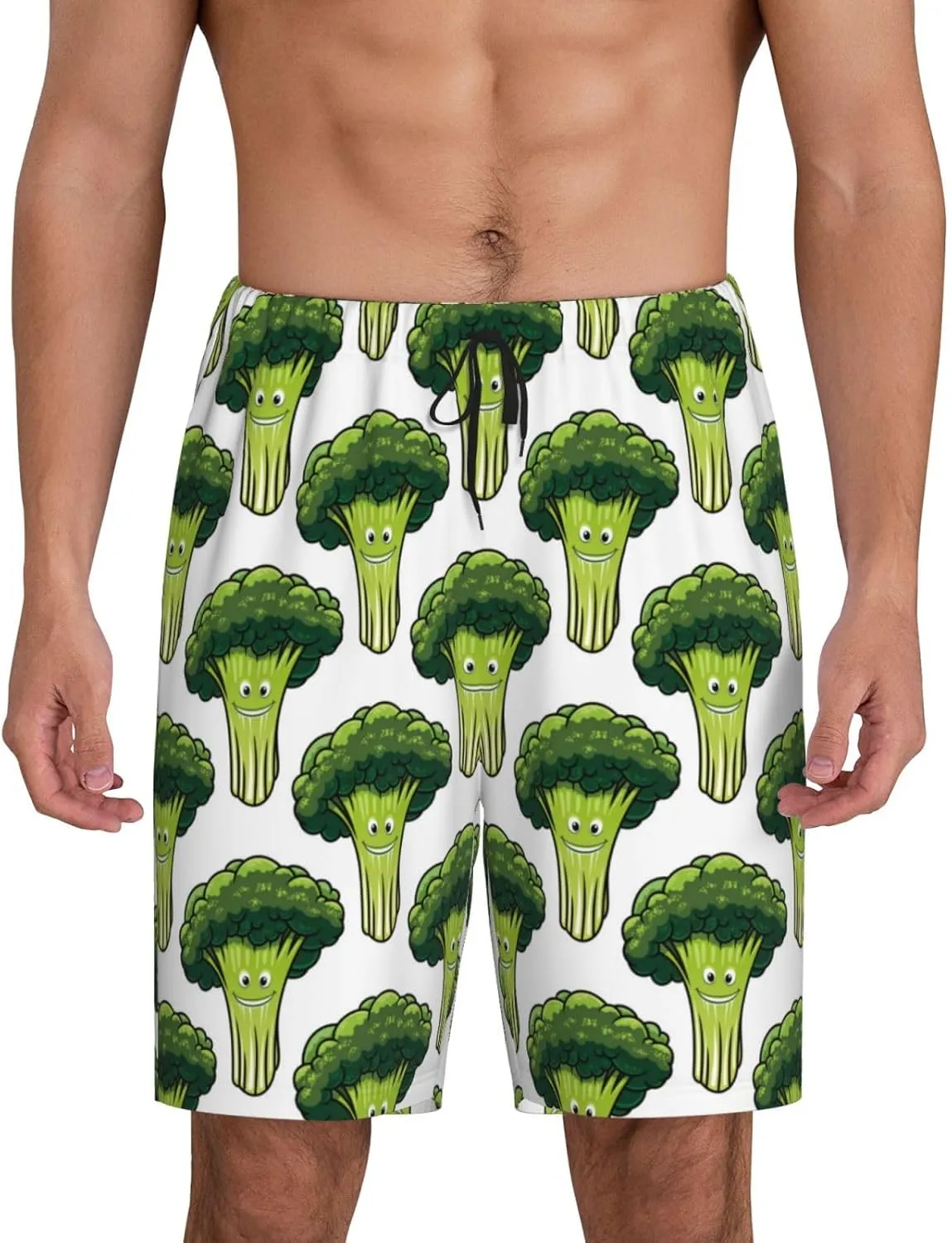 Mens Pajama Pants - cute broccoli Sleep Shorts Mens Pajama Shorts, Comfy Pj Pants for Mens Lounge Shorts