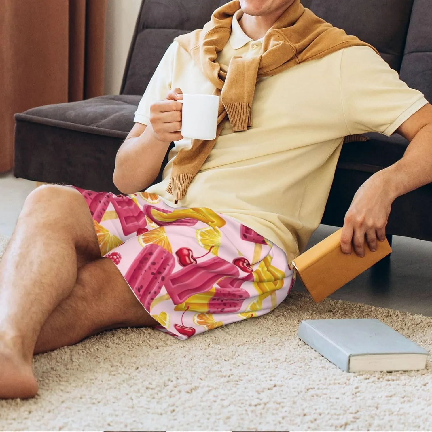 Mens Pajama Pants - cute Popsicle Sleep Shorts Mens Pajama Shorts, Comfy Pj Pants for Mens Lounge Shorts